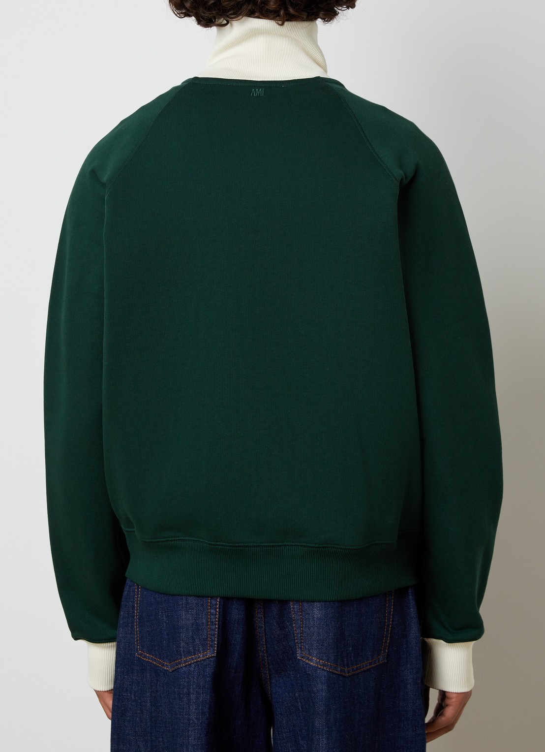 AMI Paris Sweatvest met logo en steekzakken - achterkant 3 donkergroen