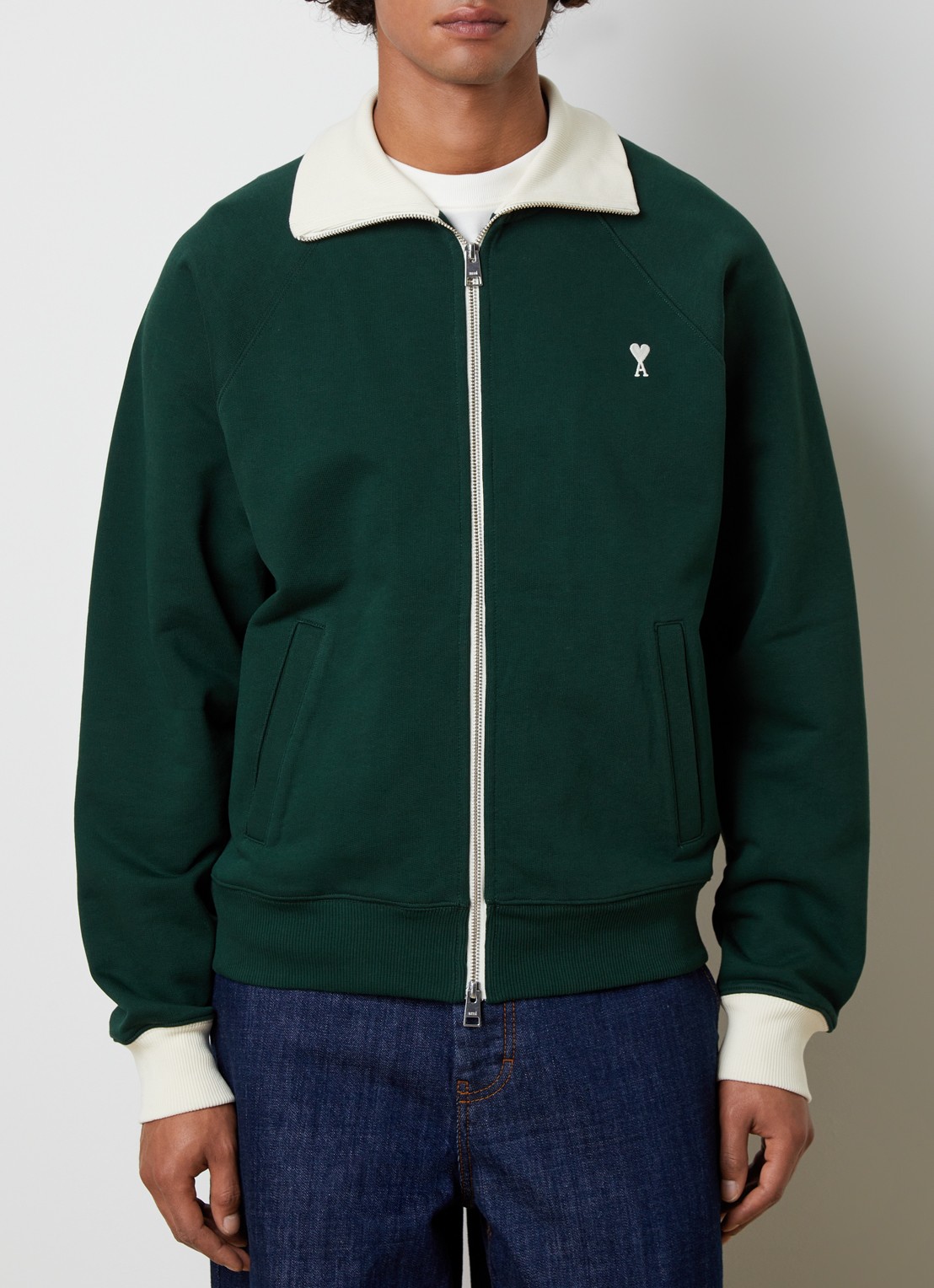 AMI Paris Sweatvest met logo en steekzakken - detail donkergroen
