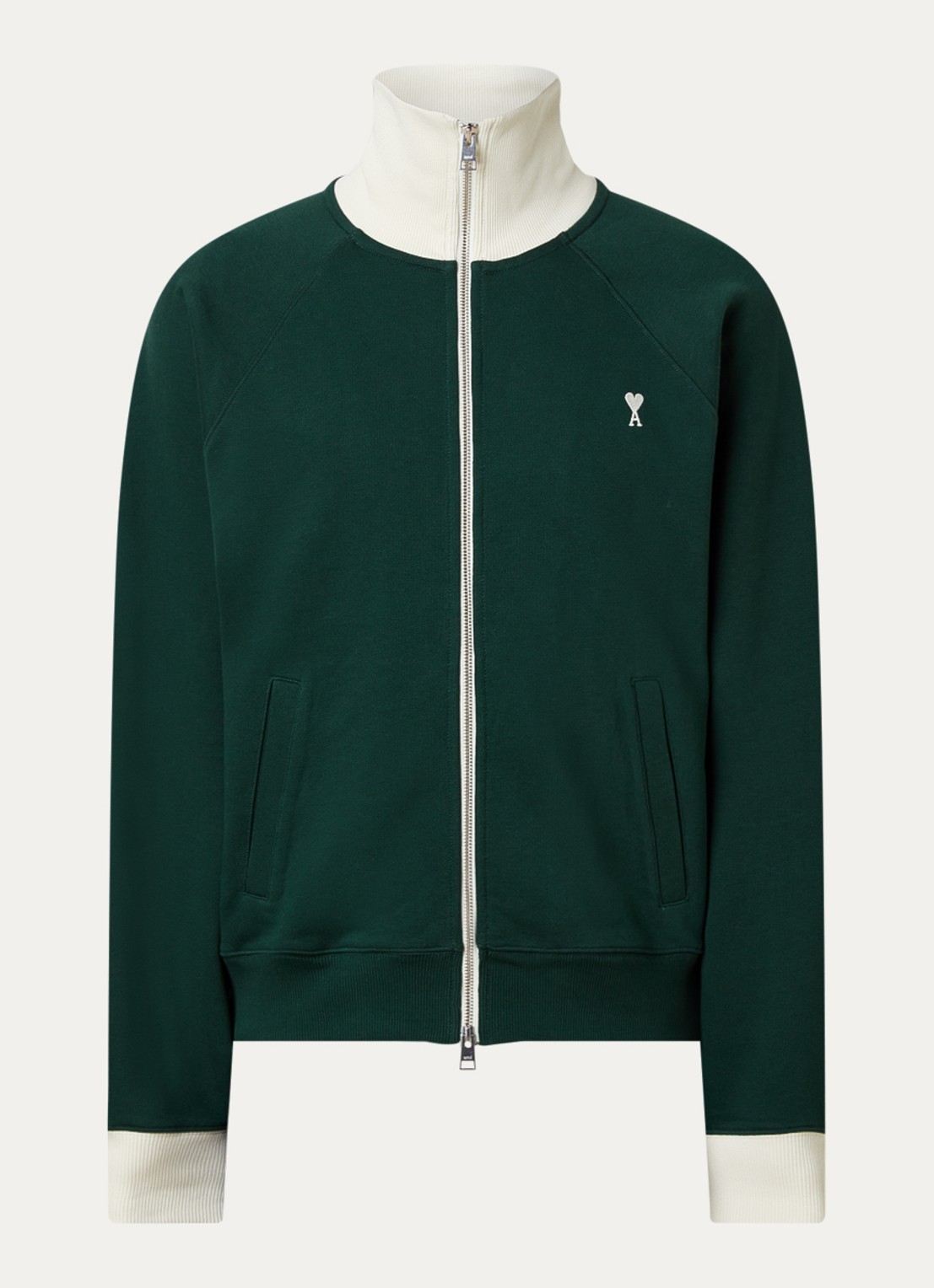 AMI Paris Sweatvest met logo en steekzakken - voorkant 4 donkergroen