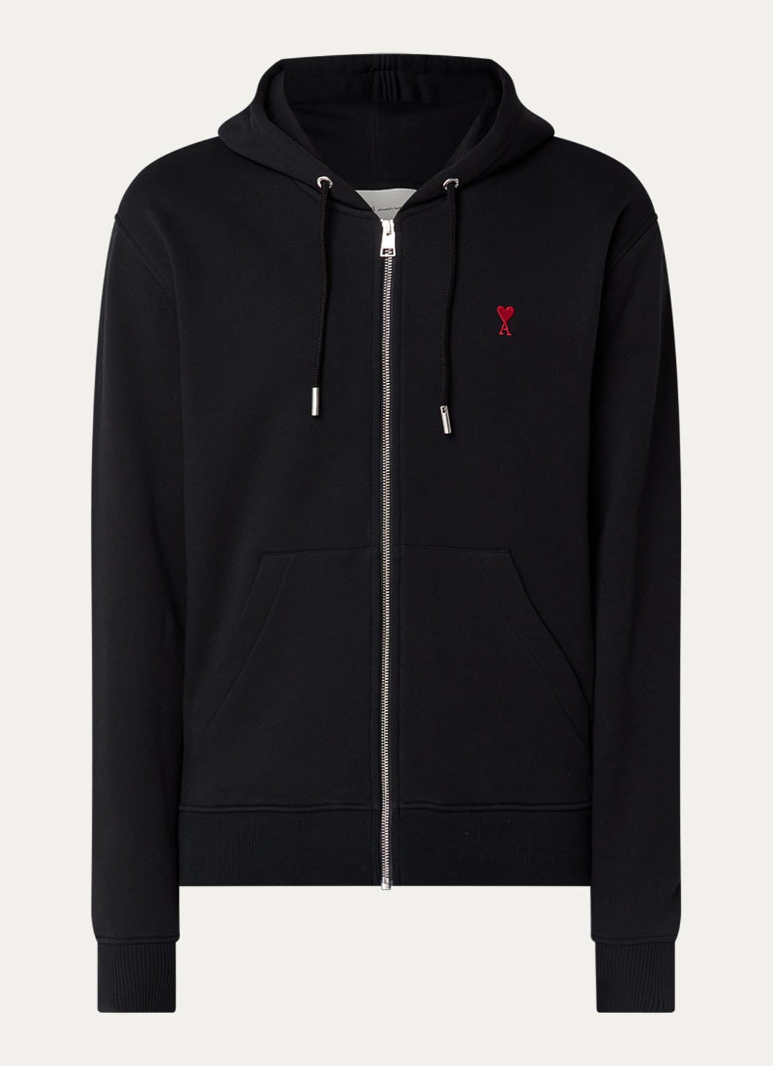 AMI Paris Sweatvest van merino wol met logoborduring - voorkant 4 zwart