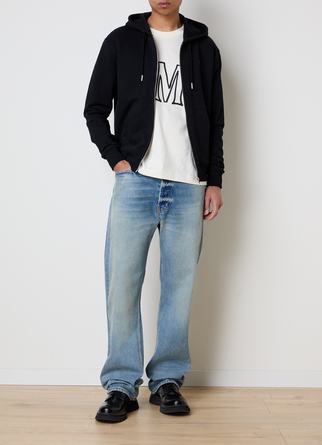 AMI Paris Sweatvest van merino wol met logoborduring - voorkant 5 zwart