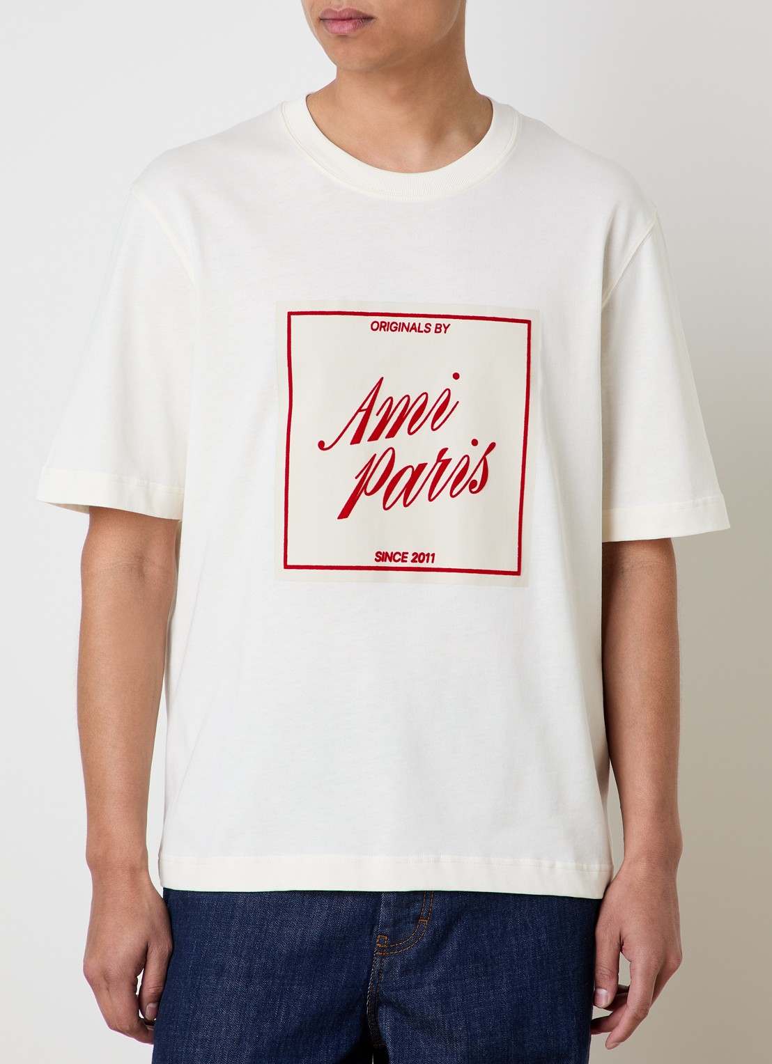 AMI Paris T-shirt met flock logoprint - detail 4 naturel