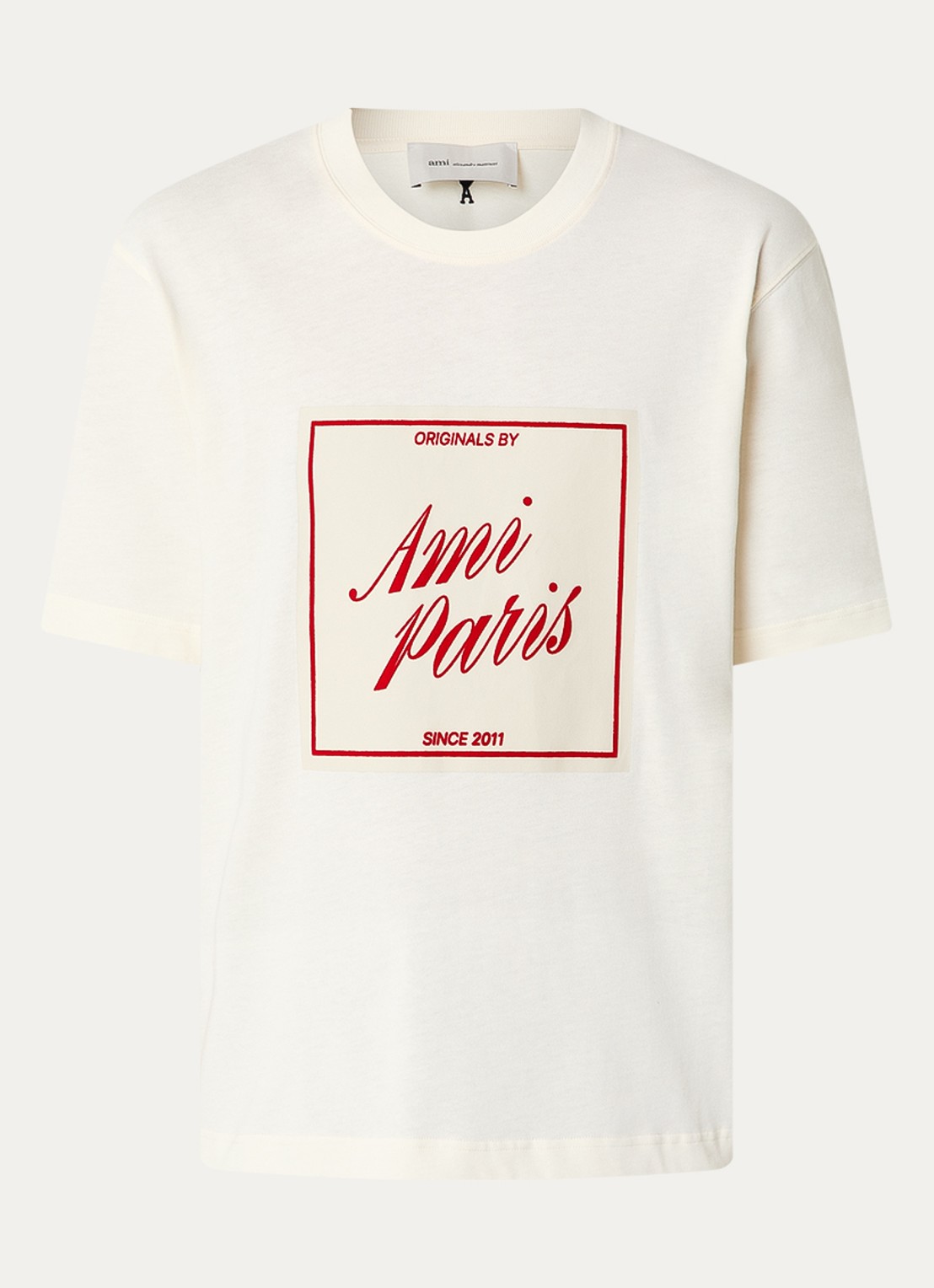 AMI Paris T-shirt met flock logoprint - voorkant 2 naturel