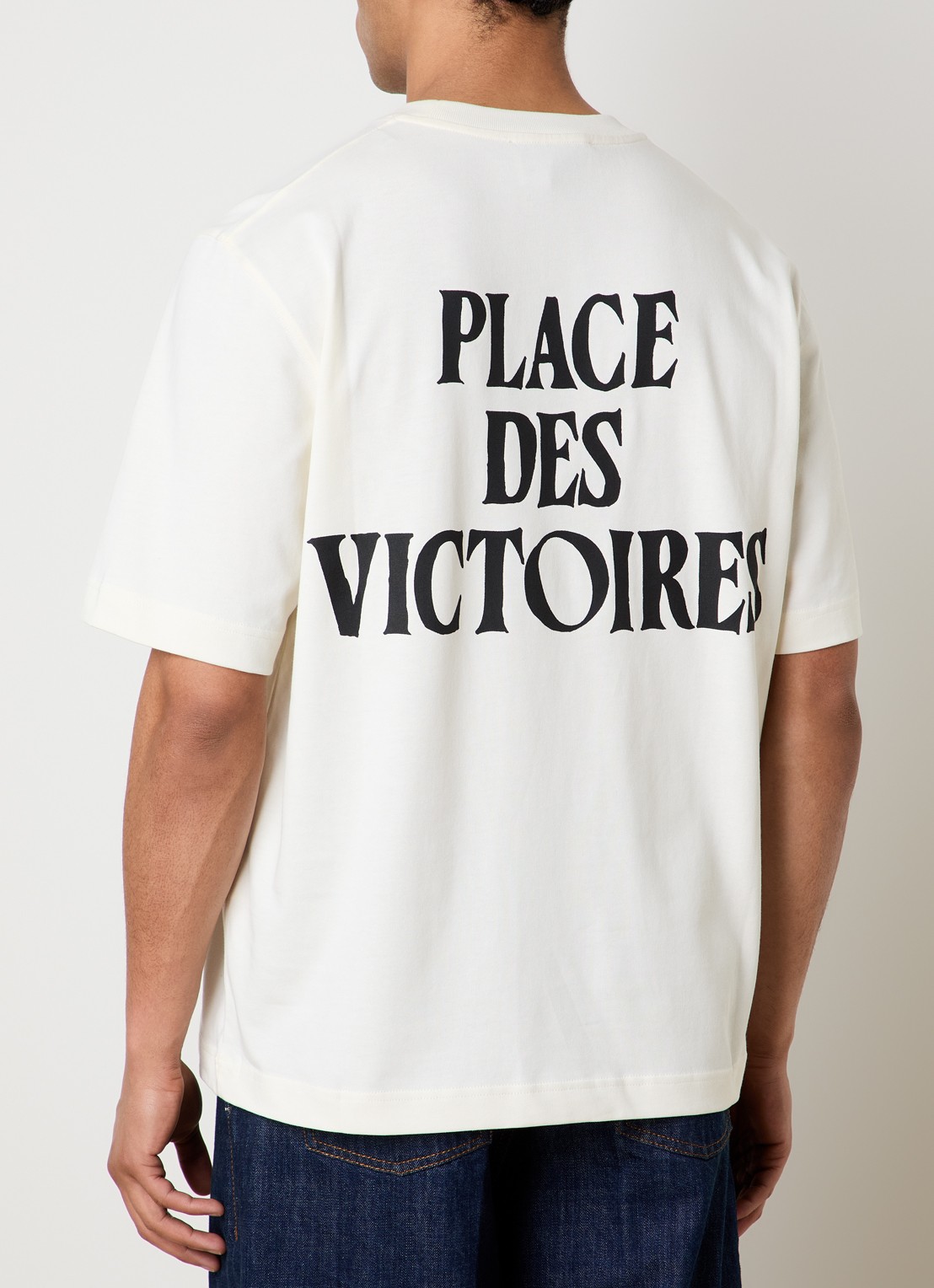 AMI Paris T-shirt met logo- en backprint - detail gebroken wit