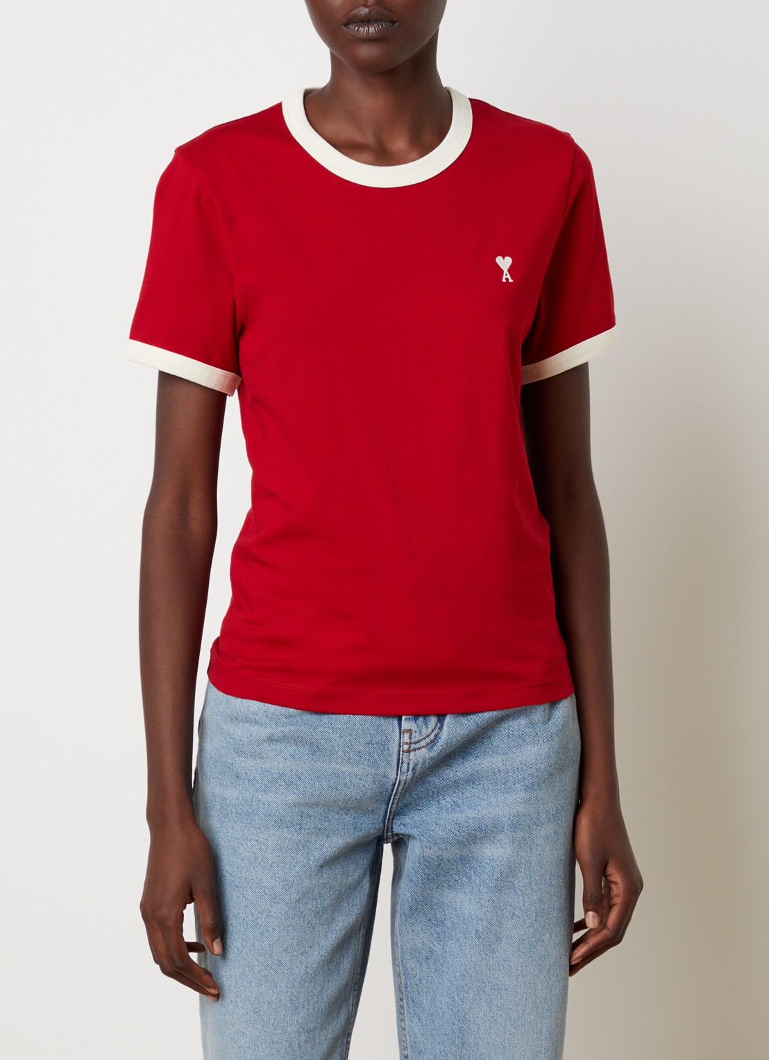 AMI Paris T-shirt met logoborduring - detail rood