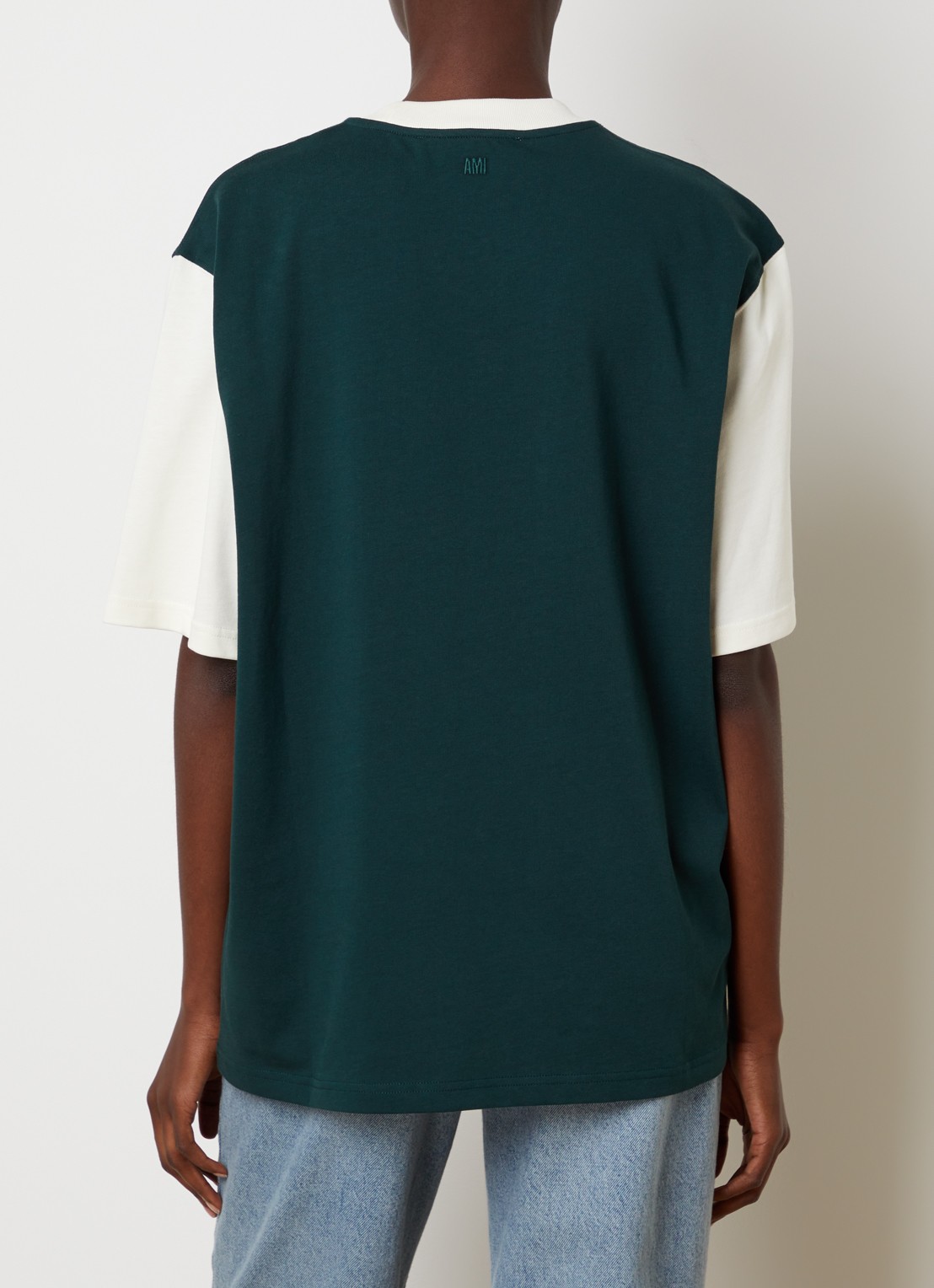 AMI Paris T-shirt met logoborduring - achterkant 5 donkergroen