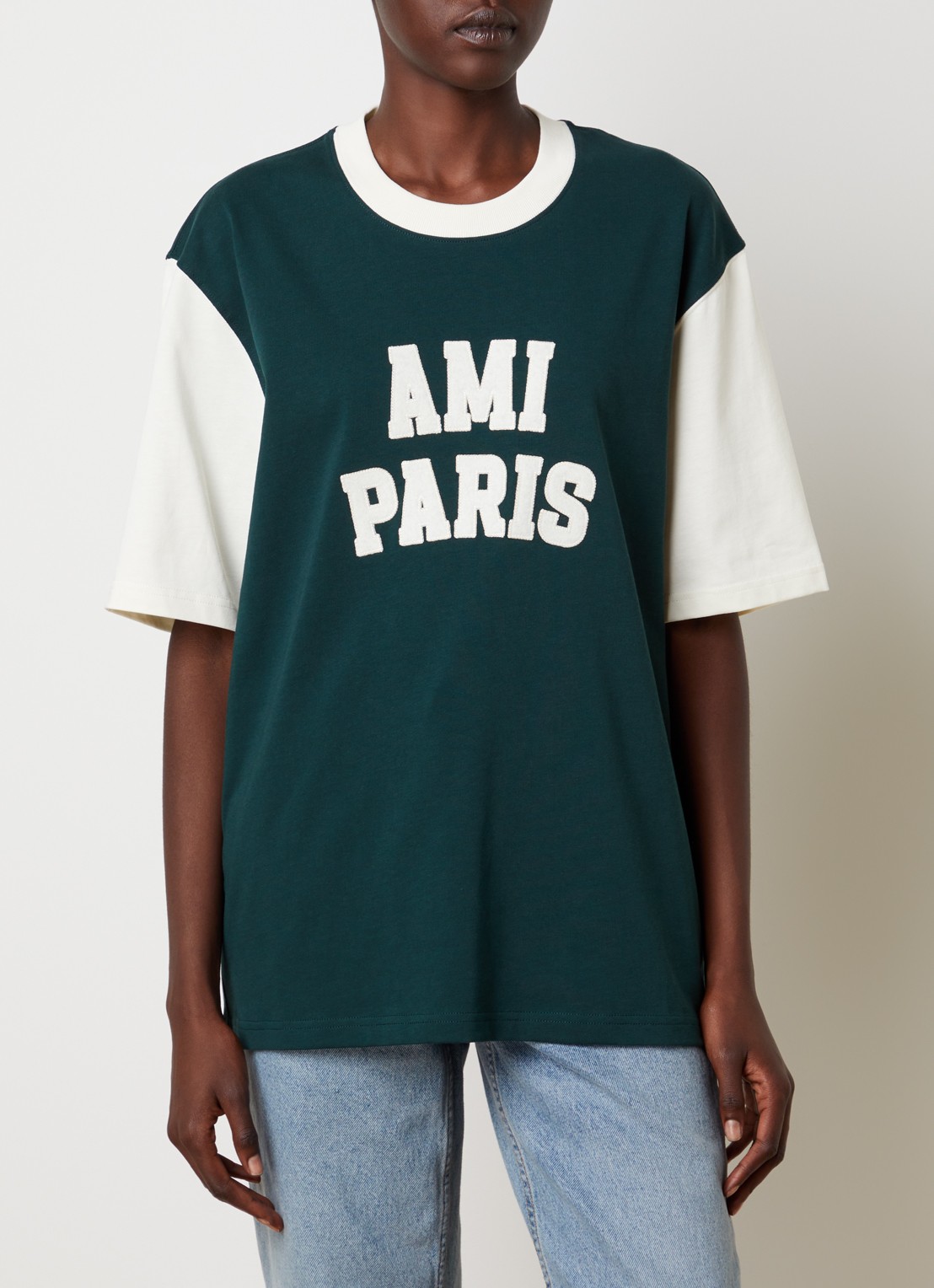 AMI Paris T-shirt met logoborduring - detail 3 donkergroen