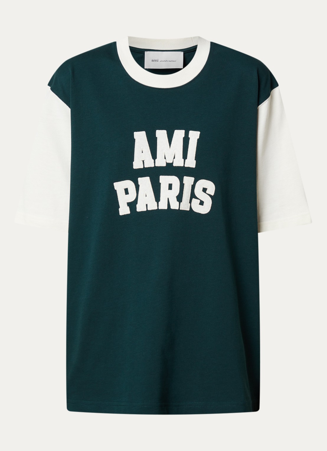 AMI Paris T-shirt met logoborduring - voorkant donkergroen