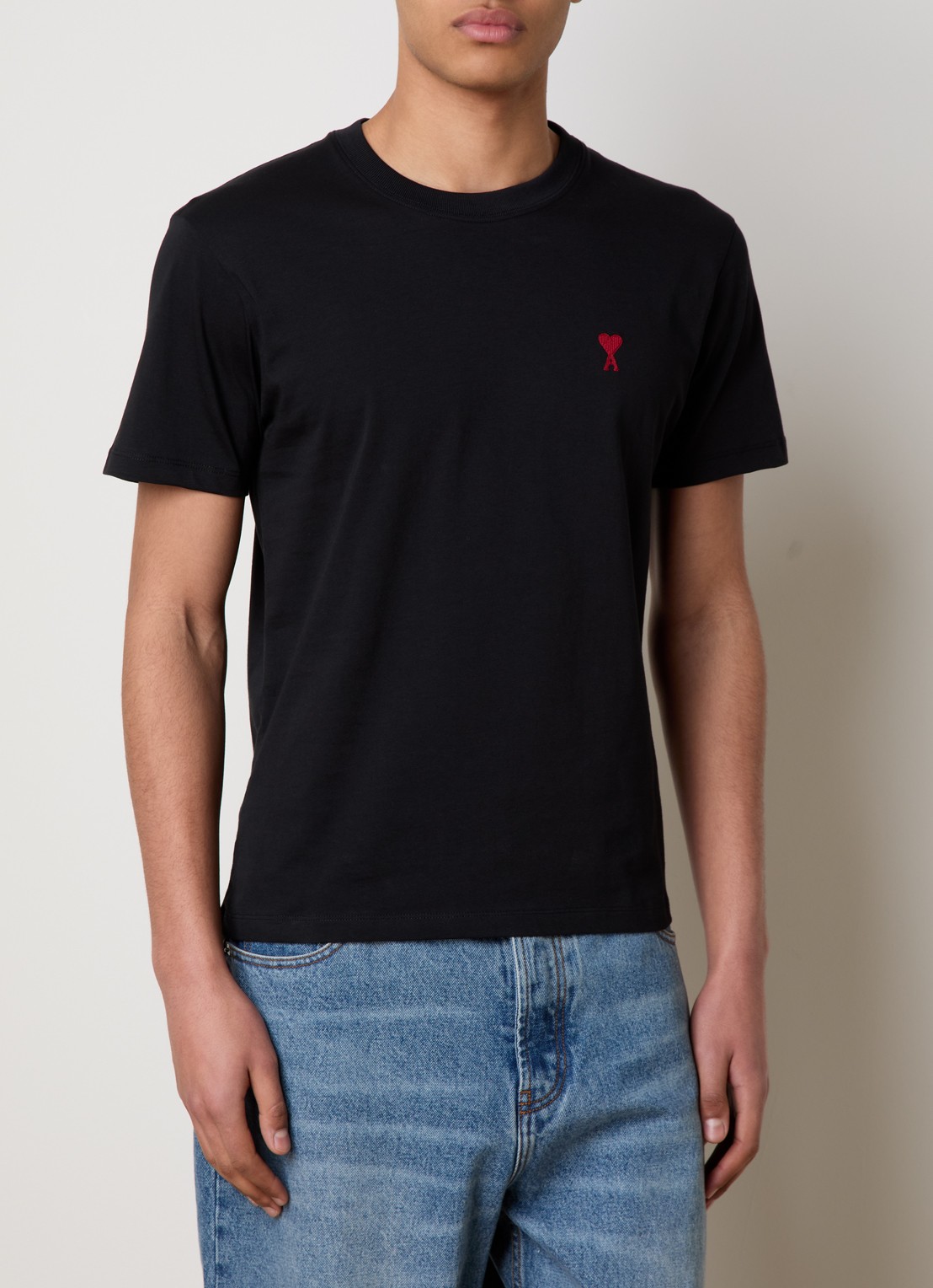 AMI Paris T-shirt met logoborduring - detail zwart