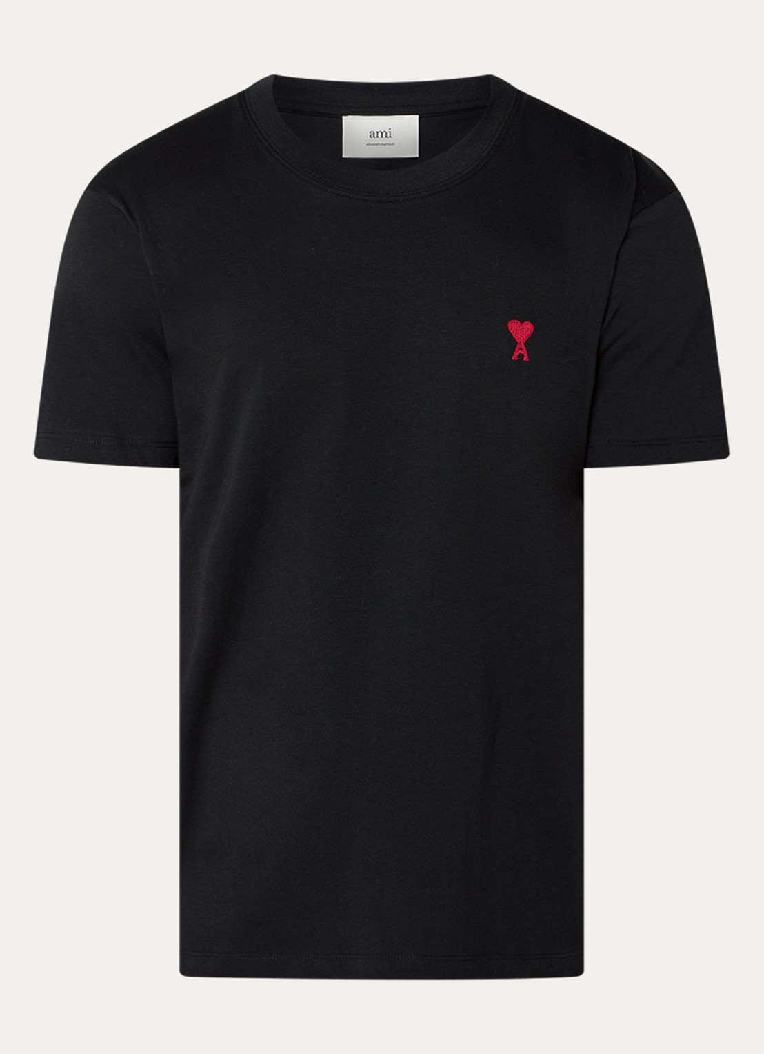 AMI Paris T-shirt met logoborduring - voorkant 3 zwart