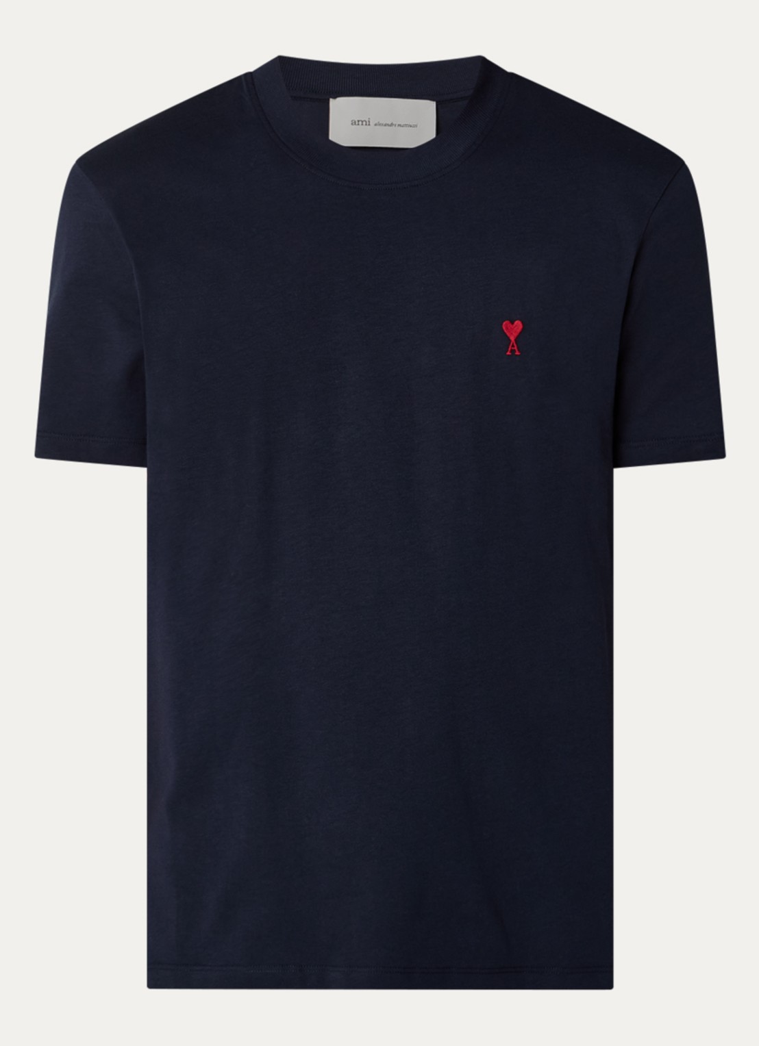 AMI Paris T-shirt met logoborduring - voorkant donkerblauw