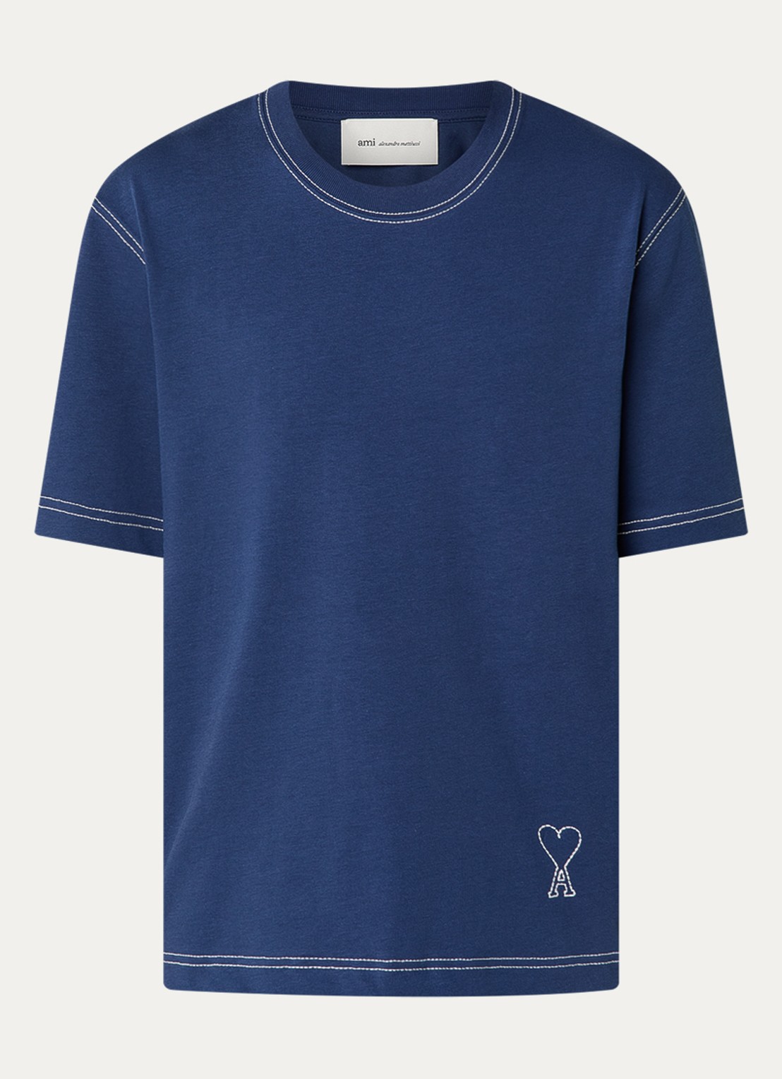 AMI Paris T-shirt met logoborduring - voorkant 3 indigo
