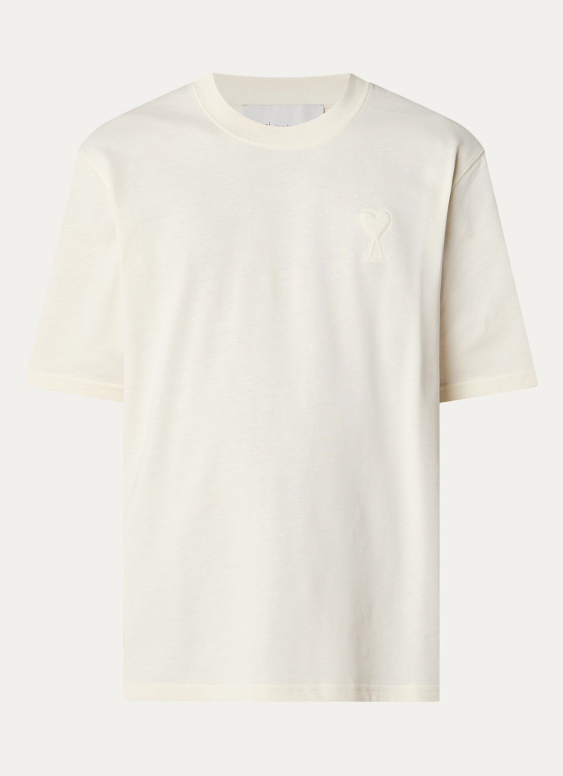 AMI Paris T-shirt met logoborduring - voorkant naturel
