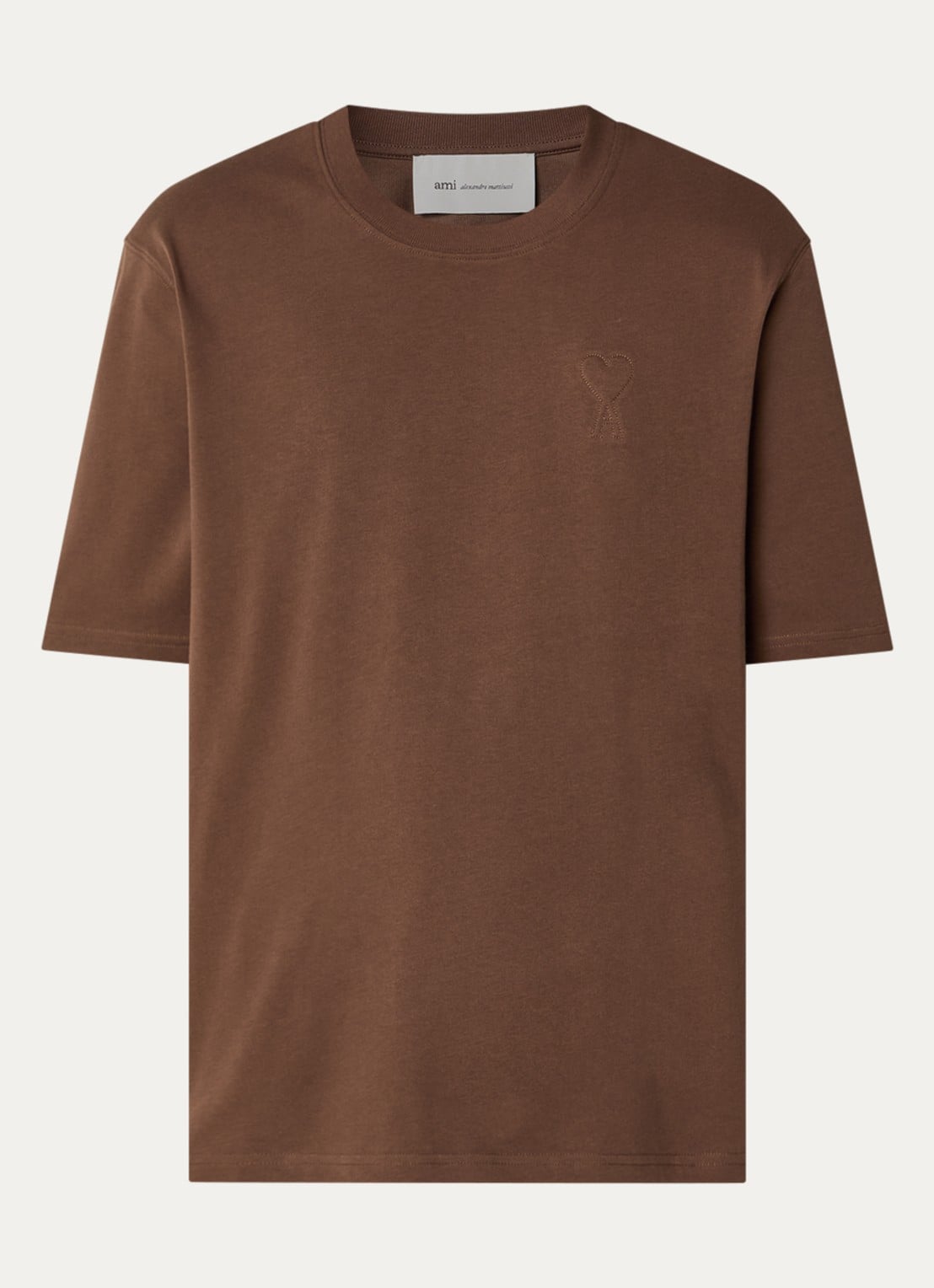 AMI Paris T-shirt met logoborduring - voorkant bruin