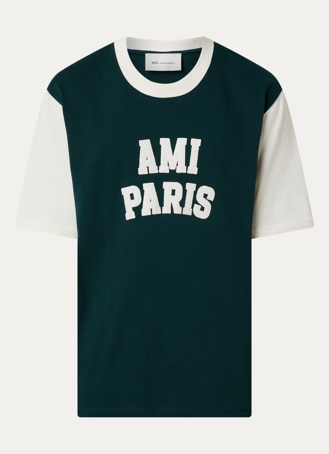 AMI Paris T-shirt met logoborduring - voorkant 4 donkergroen