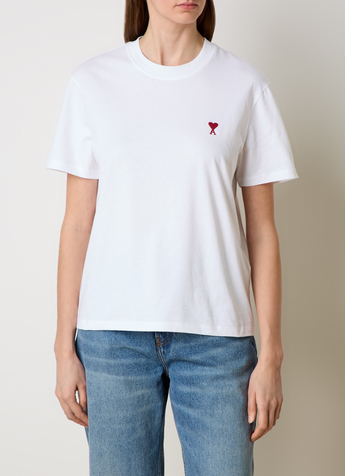 AMI Paris T-shirt van  katoen met logoborduring - detail wit