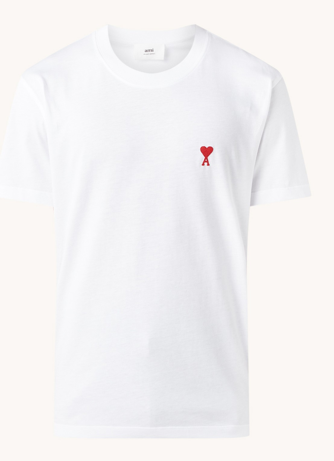 AMI Paris T-shirt van  katoen met logoborduring  - voorkant 2 wit