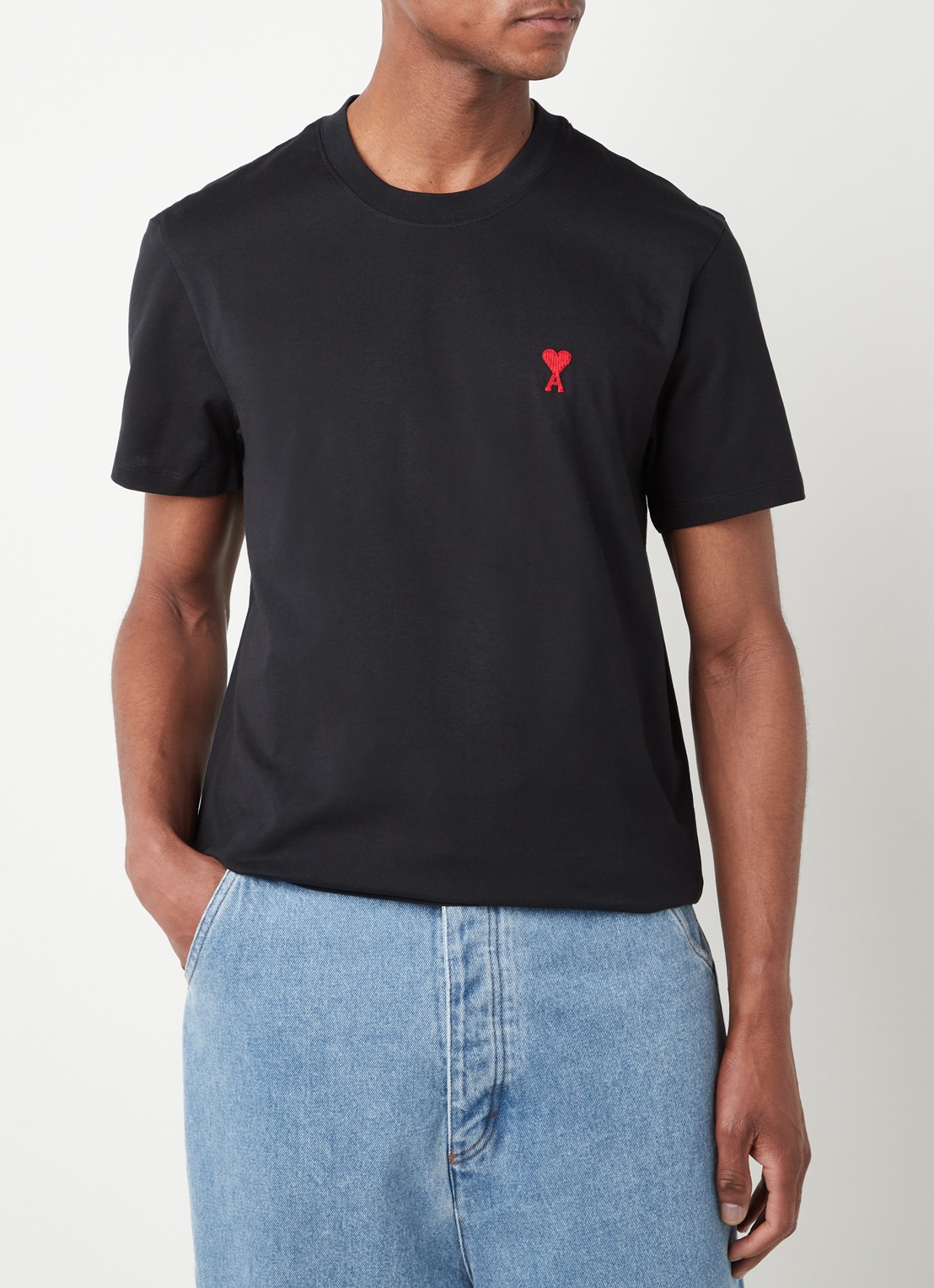 AMI Paris T-shirt van  katoen met logoborduring  - detail 2 zwart
