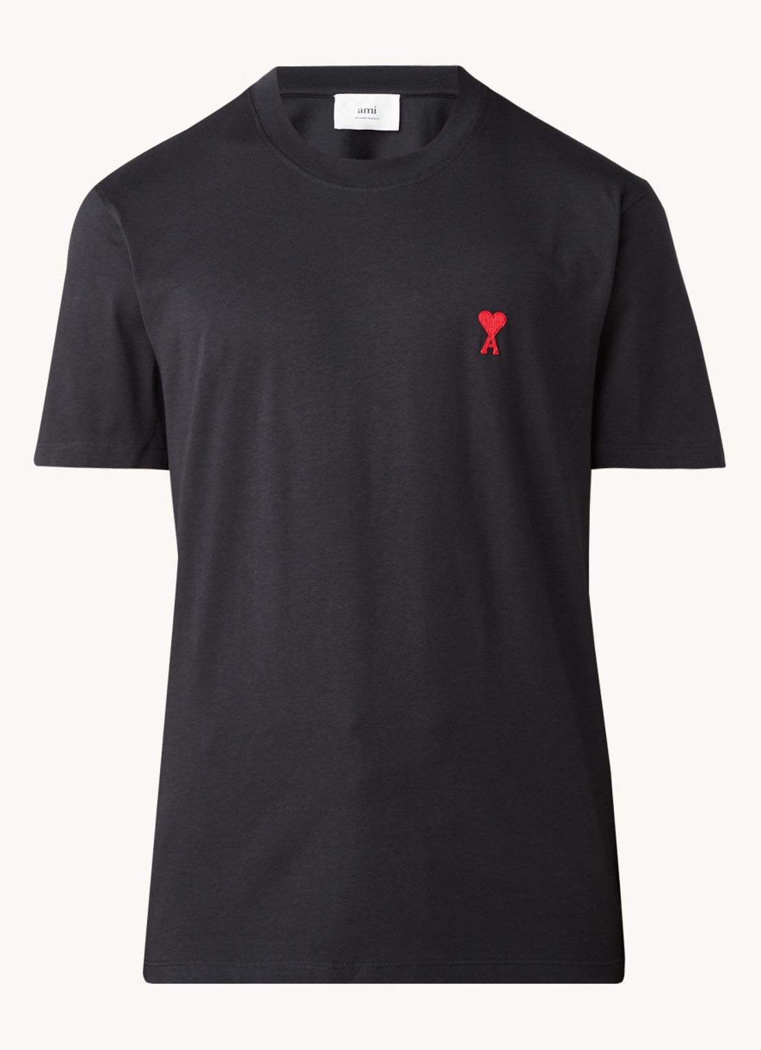 AMI Paris T-shirt van  katoen met logoborduring  - voorkant 3 zwart