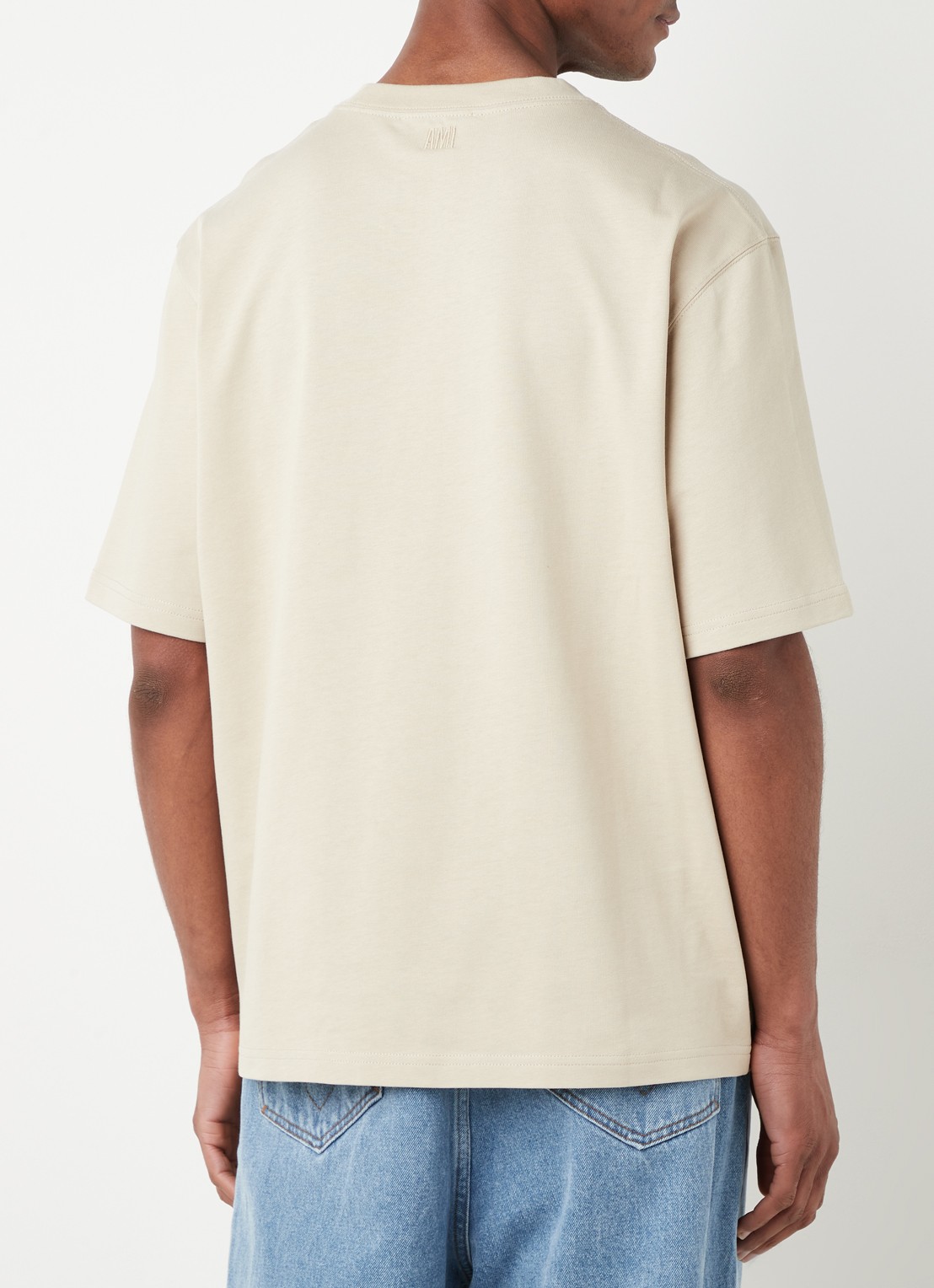AMI Paris T-shirt van  katoen met logoborduring  - achterkant 4 beige