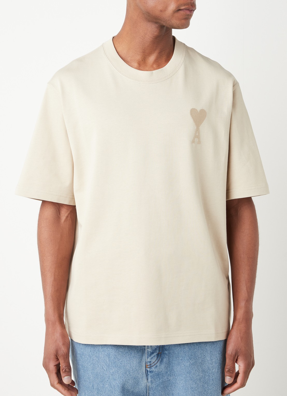 AMI Paris T-shirt van  katoen met logoborduring  - detail 3 beige
