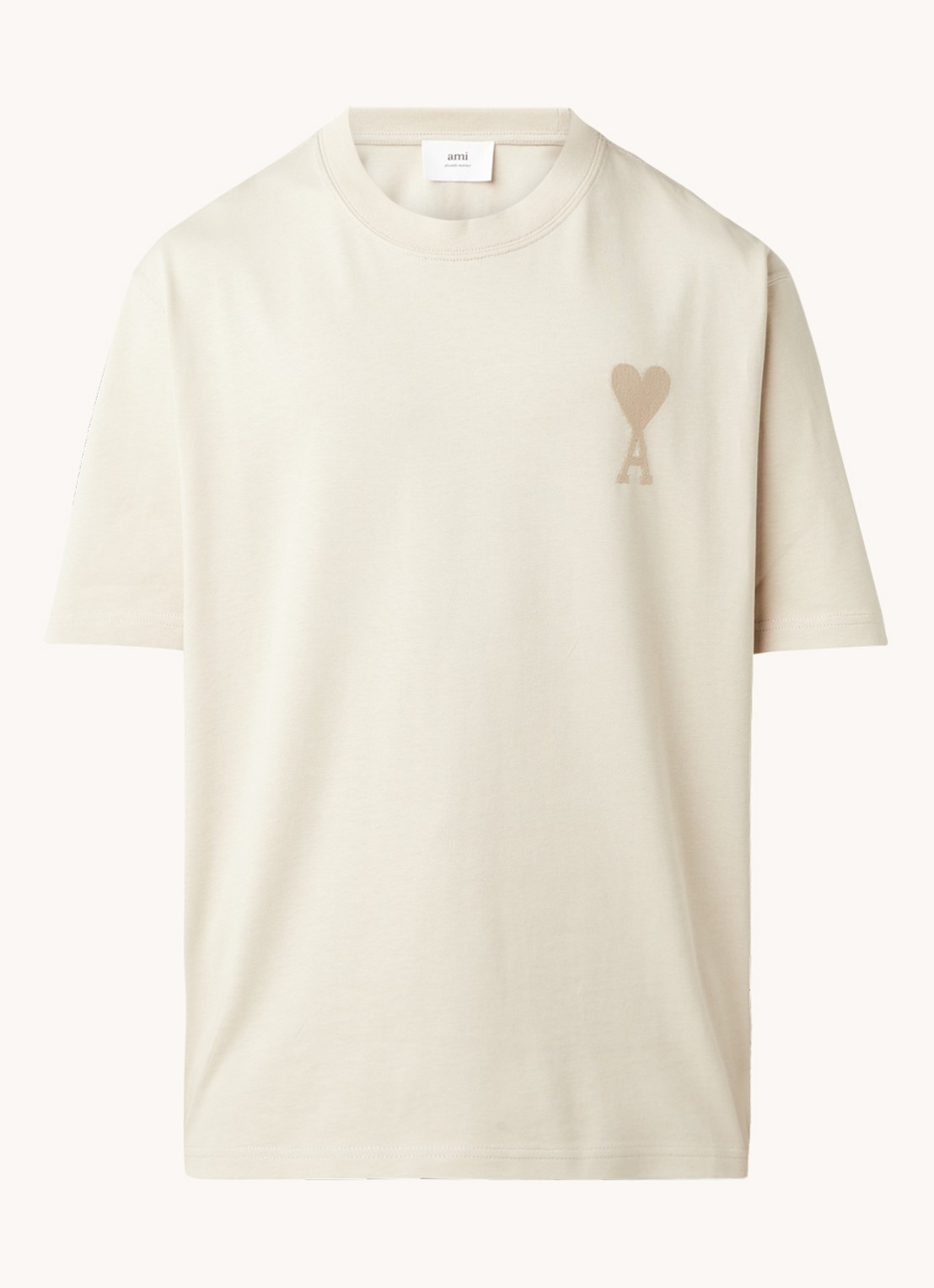 AMI Paris T-shirt van  katoen met logoborduring  - voorkant beige