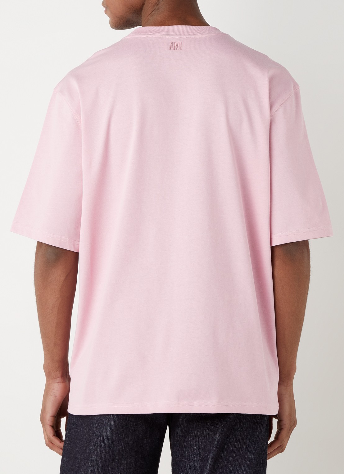 AMI Paris T-shirt van  katoen met logoborduring  - achterkant roze