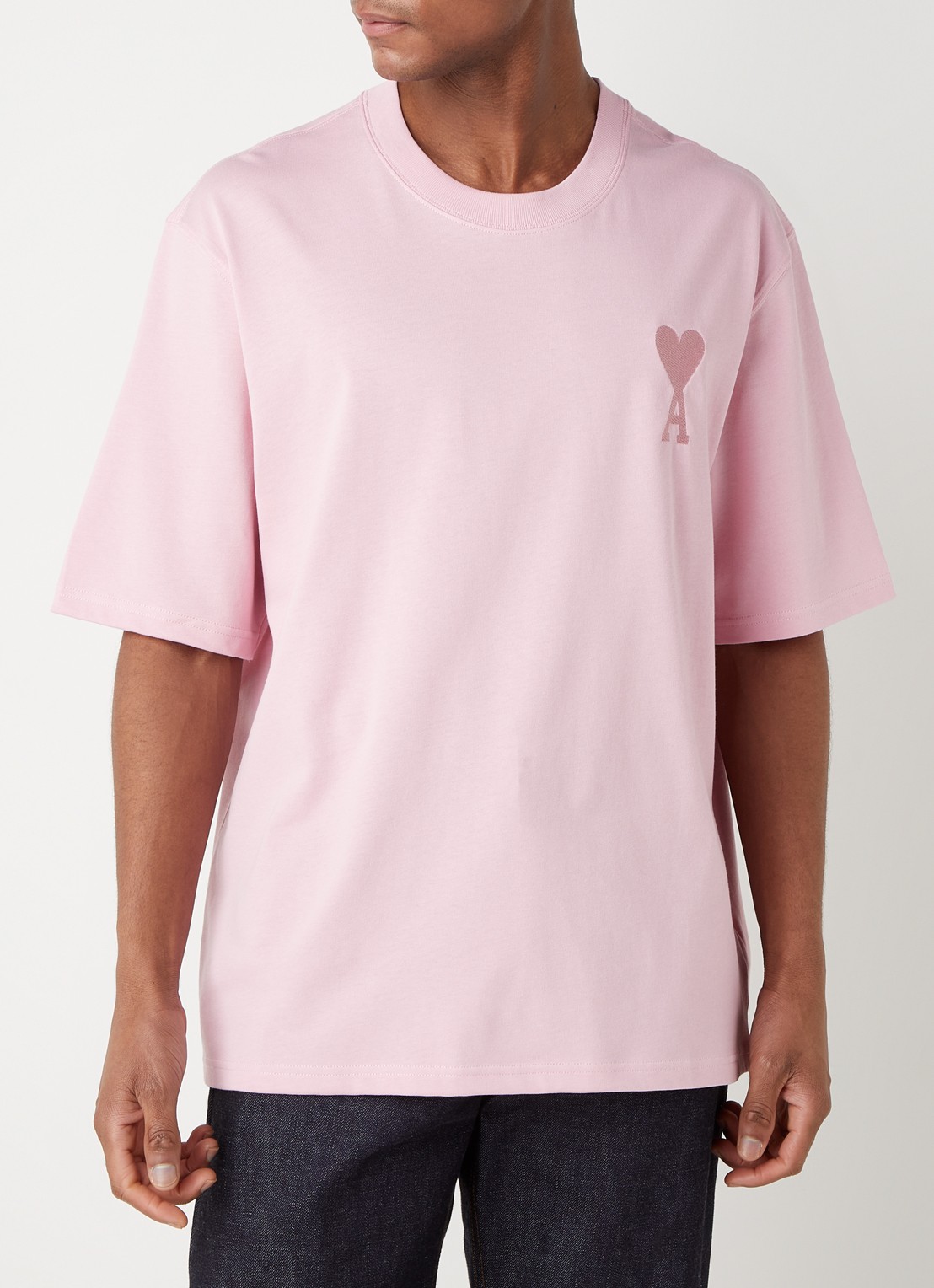 AMI Paris T-shirt van  katoen met logoborduring  - detail 2 roze