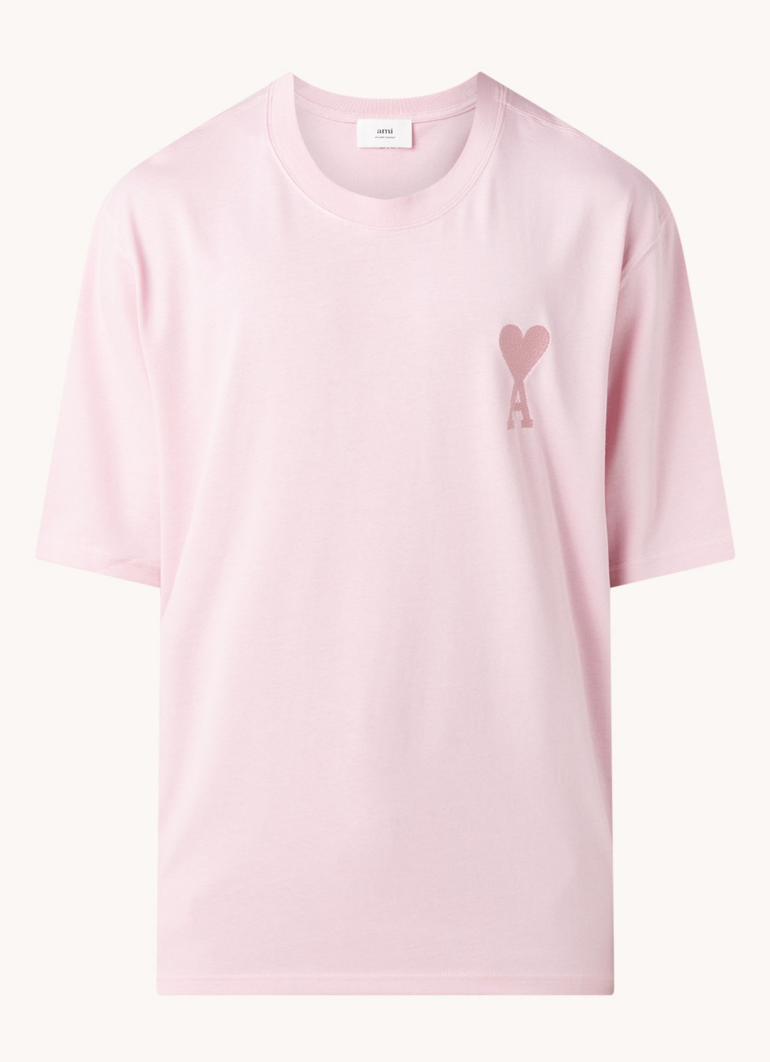 AMI Paris T-shirt van  katoen met logoborduring  - voorkant 3 roze