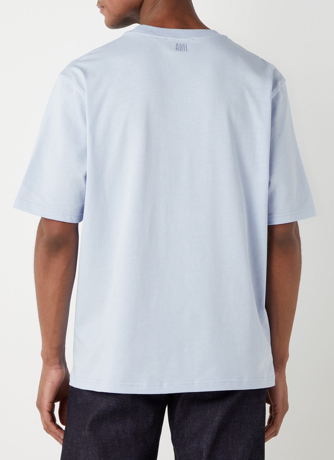 AMI Paris T-shirt van  katoen met logoborduring  - achterkant lichtblauw