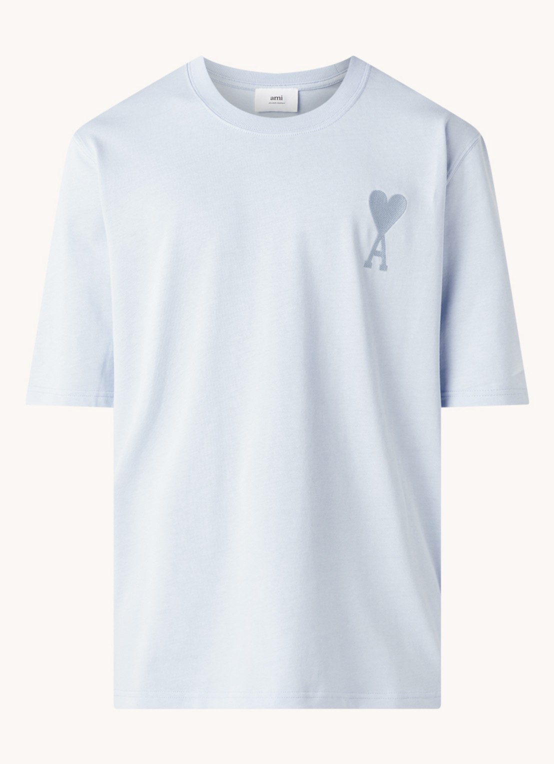 AMI Paris T-shirt van  katoen met logoborduring  - voorkant 3 lichtblauw