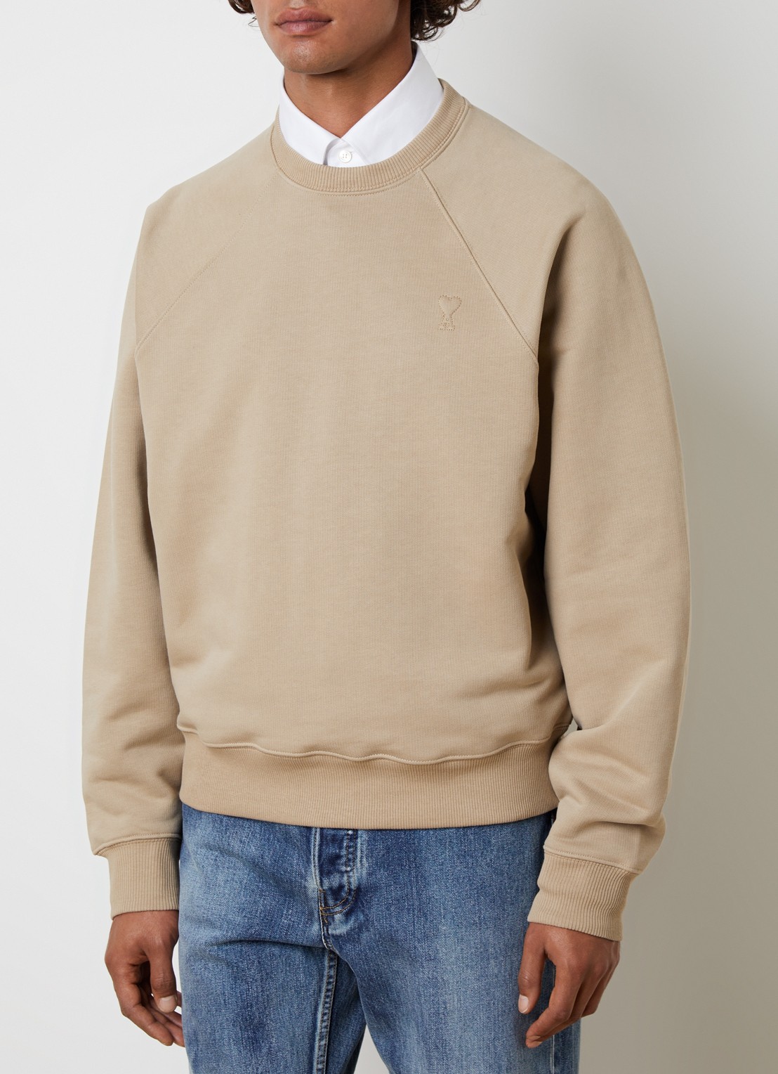 AMI Paris Tonal sweater met ronde hals - detail 4 khaki