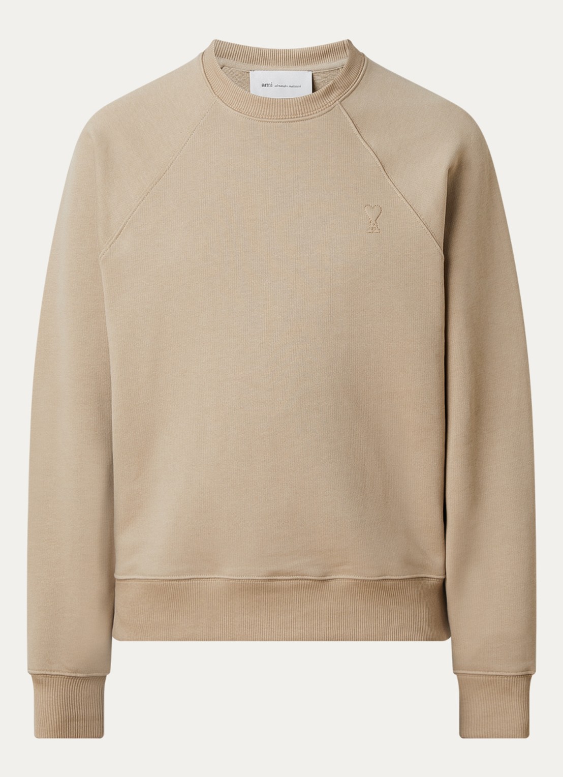 AMI Paris Tonal sweater met ronde hals - voorkant khaki