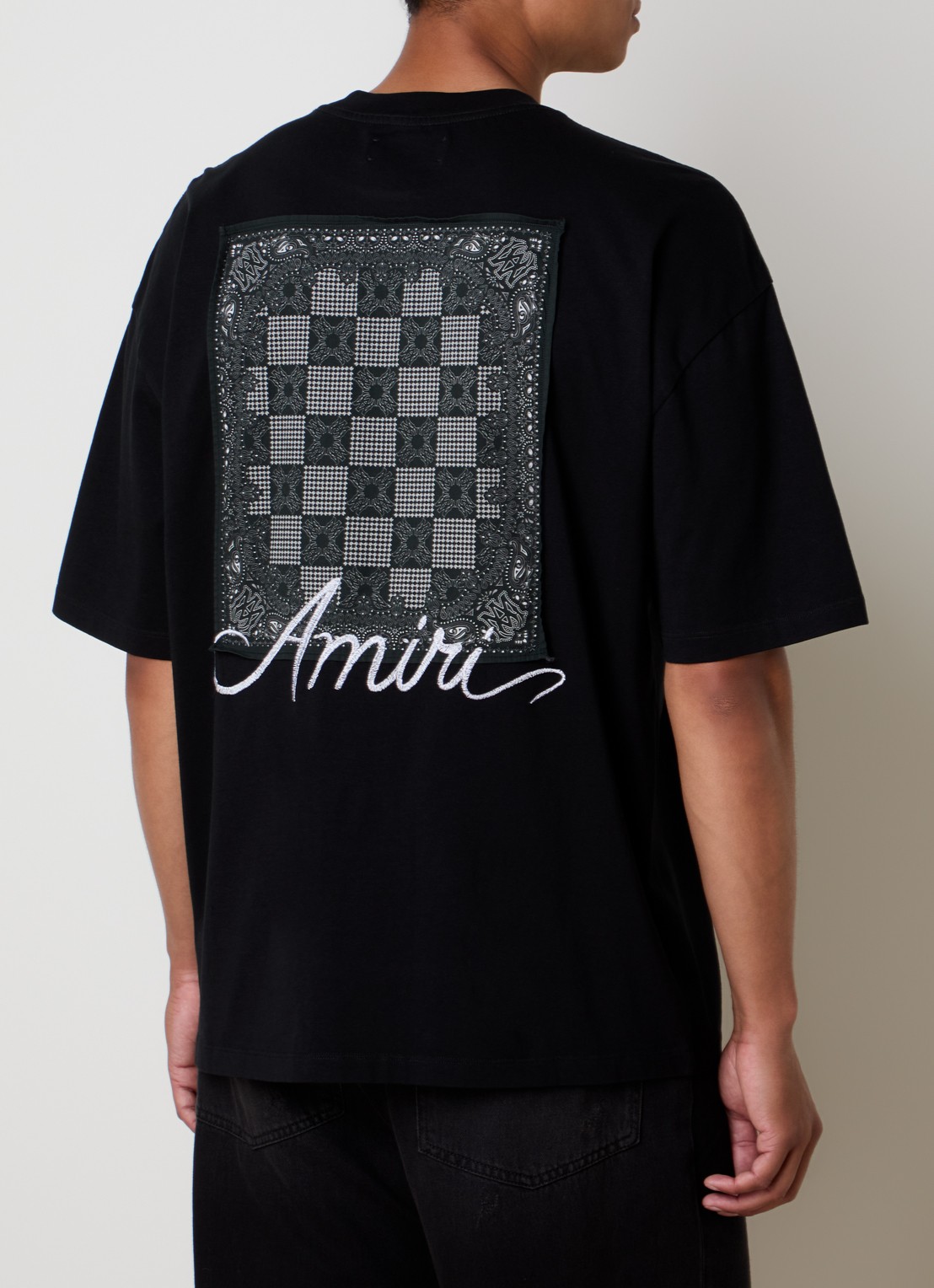 AMIRI Check T-shirt met logo- en backprint - detail 3 zwart