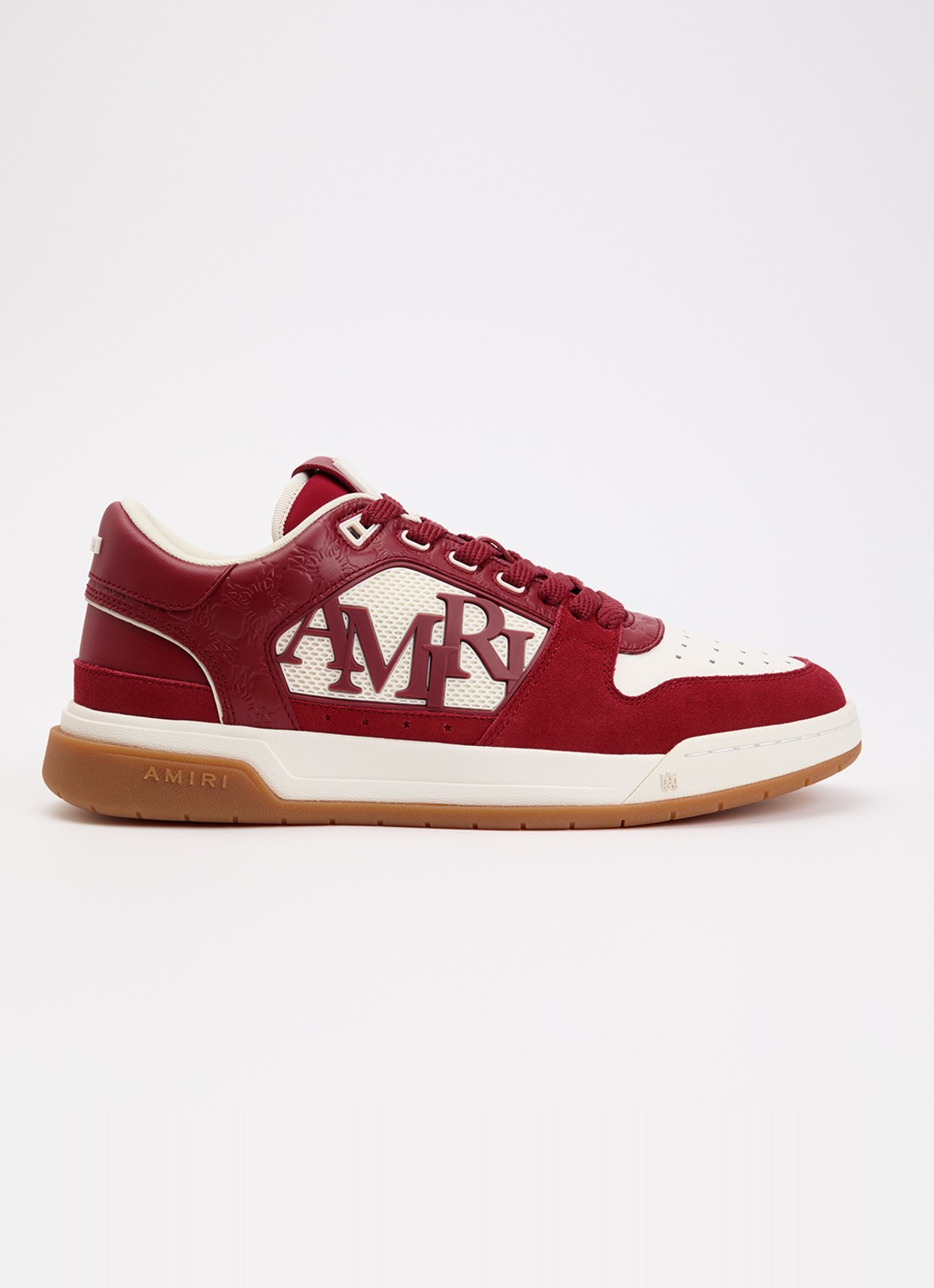 AMIRI Classic Low sneaker van leer met logo en details van mesh  - voorkant donkerrood