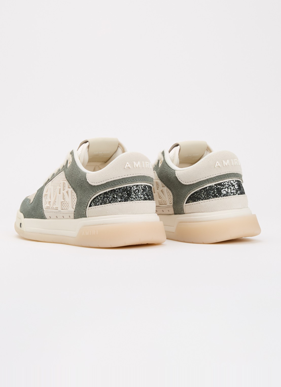 AMIRI Glitter Classic sneaker met suède details - achterkant olijfgroen
