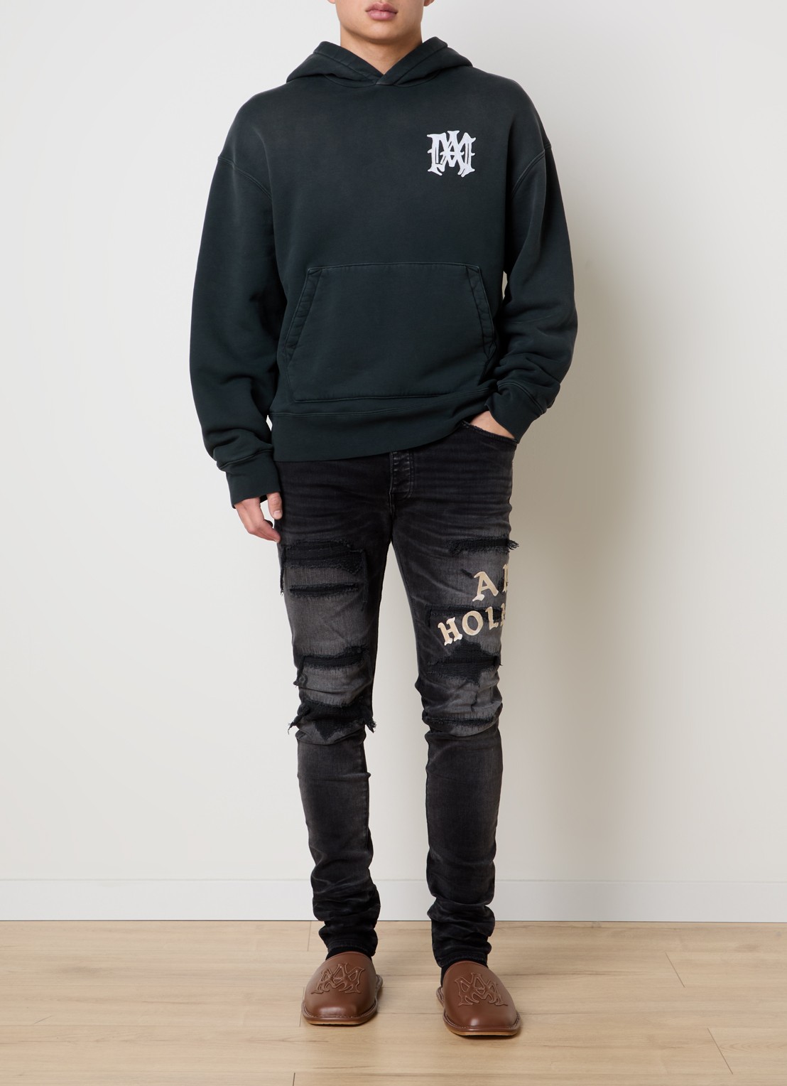 AMIRI Hollywood hoodie met logoborduring - voorkant 5 antraciet