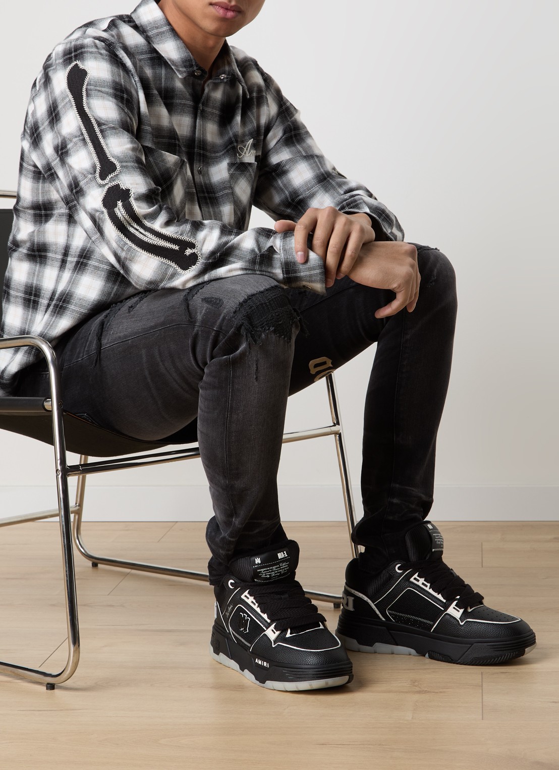 AMIRI MA-1 sneaker van leer - voorkant 2 zwart
