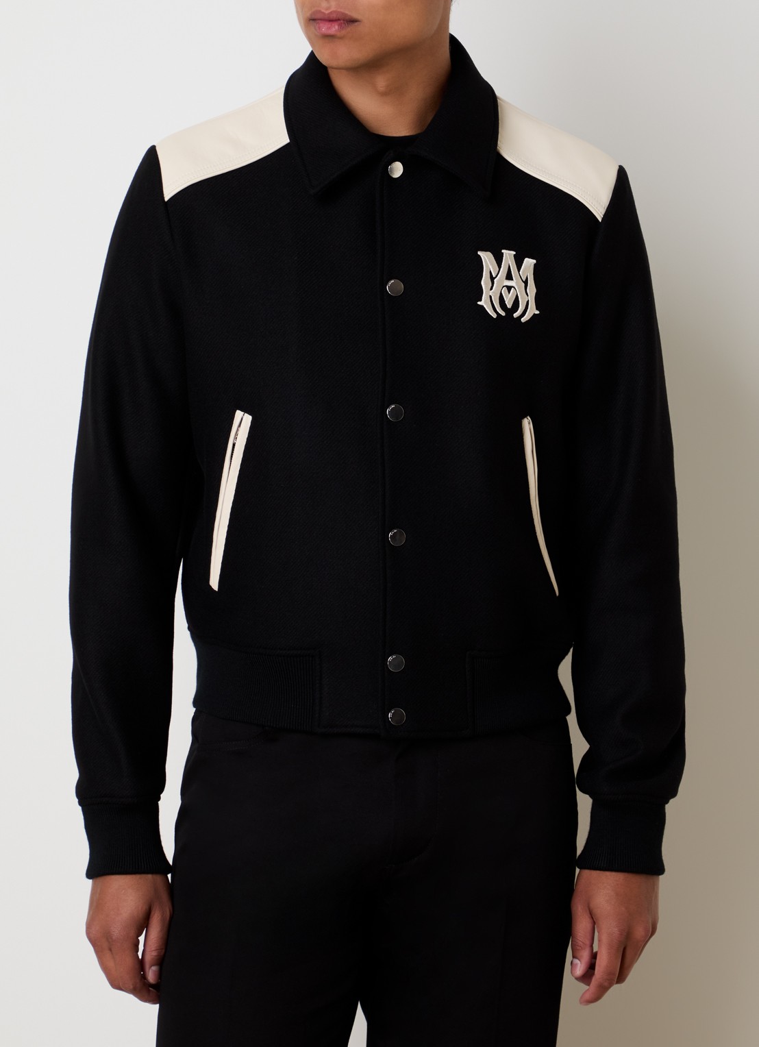 AMIRI Ma Band baseball jack in wolblend met steekzakken - detail 2 zwart