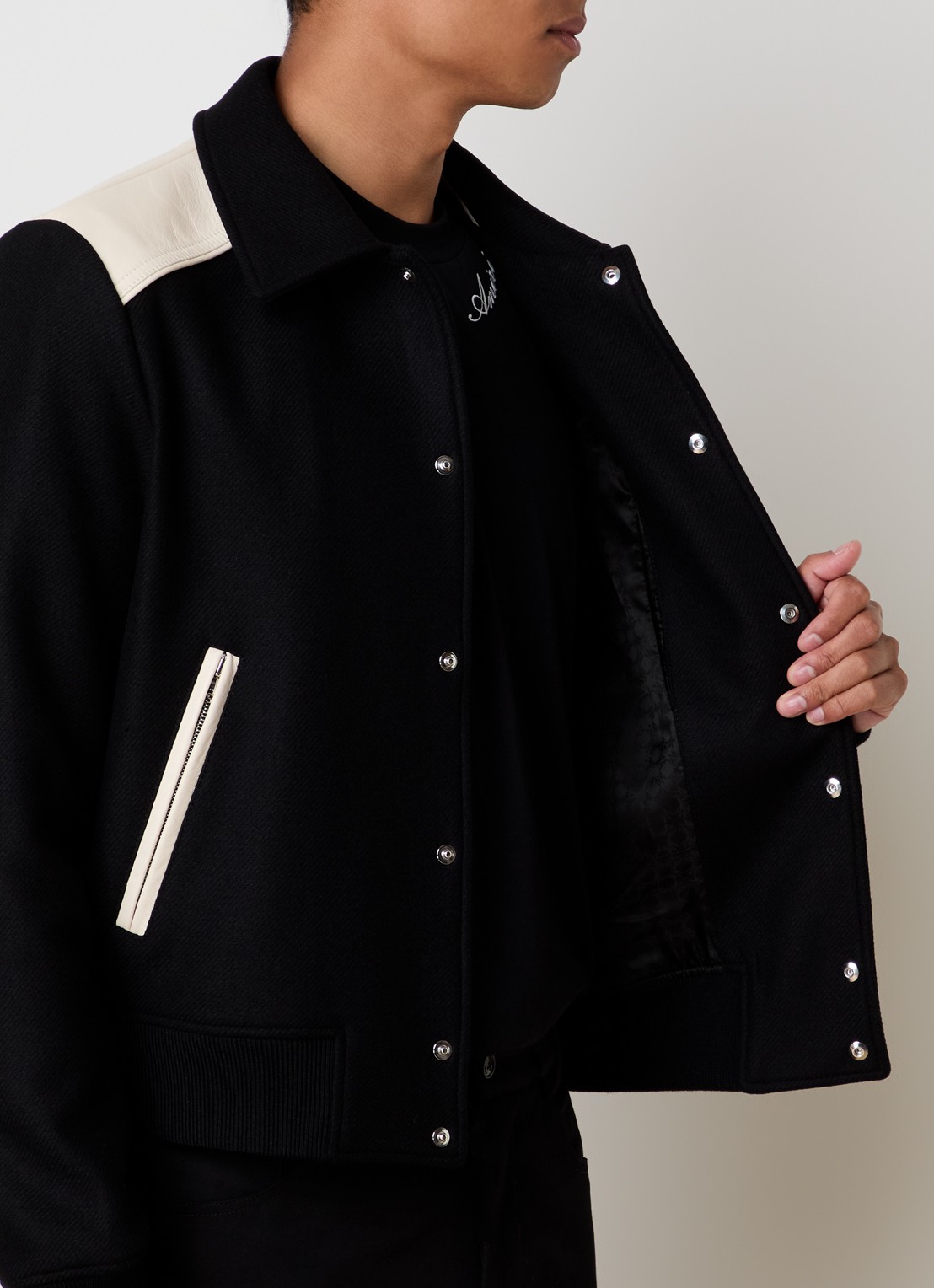 AMIRI Ma Band baseball jack in wolblend met steekzakken - detail 3 zwart