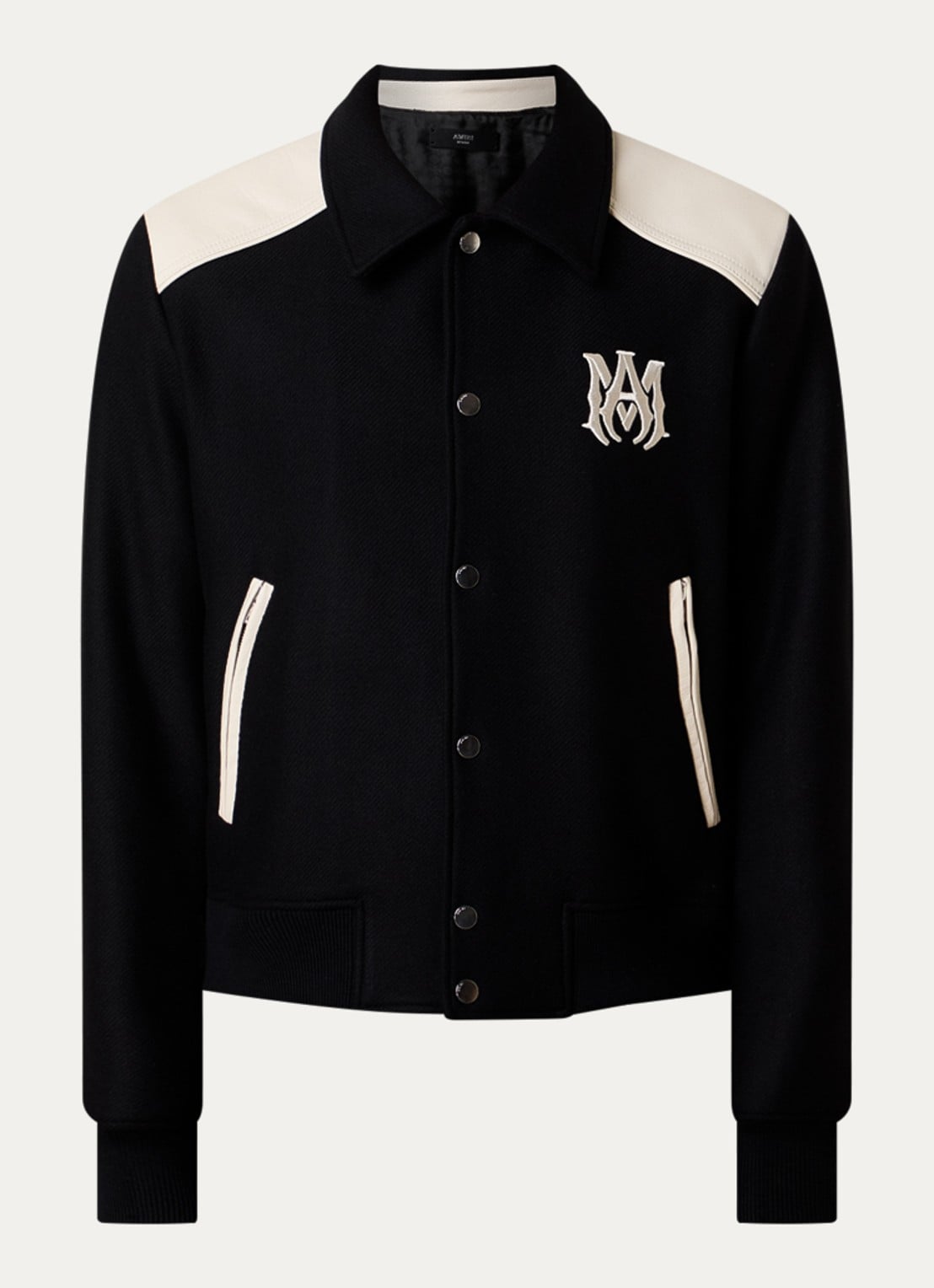 AMIRI Ma Band baseball jack in wolblend met steekzakken - voorkant 5 zwart