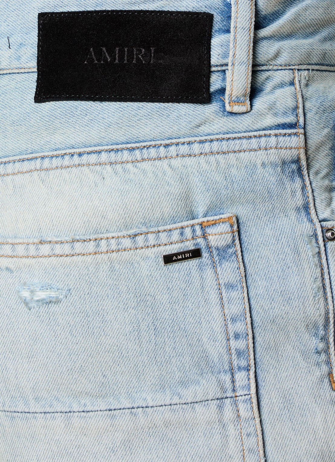 AMIRI MX1 loose fit jeans met destroyed afwerking - detail 4 lichtblauw
