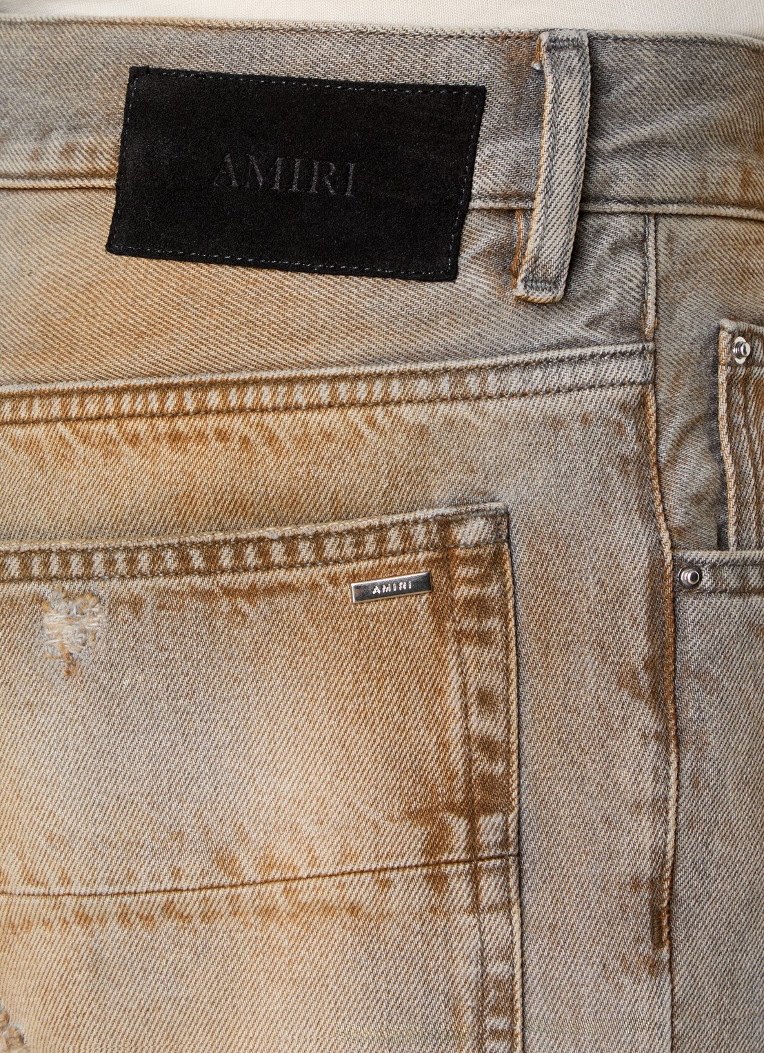 AMIRI MX1 straight leg jeans met destroyed afwerking - detail 6 beige