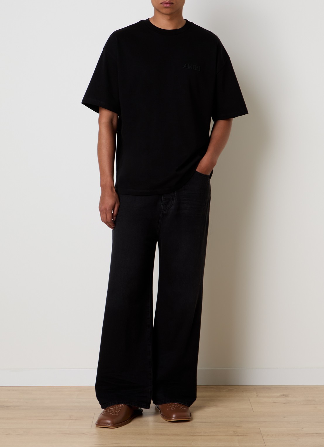 AMIRI Oversized T-shirt met logo- en backprint - voorkant 4 zwart