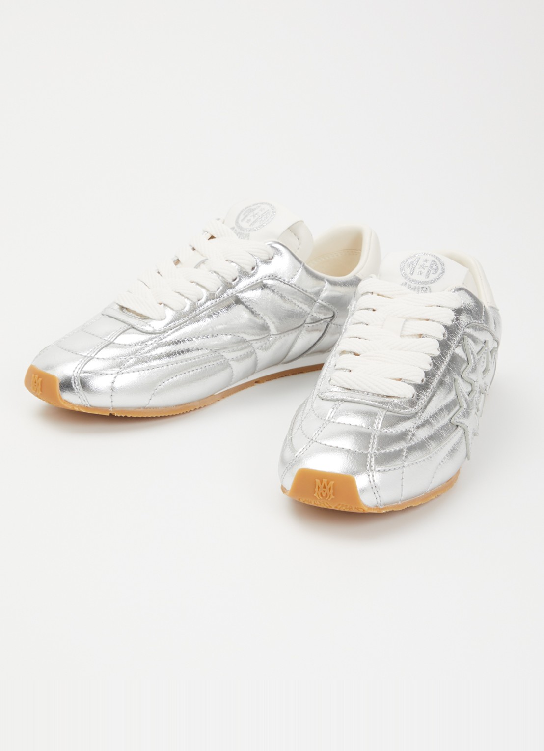 AMIRI Pacific Football Slim sneaker van leer met metallic finish - detail zilver