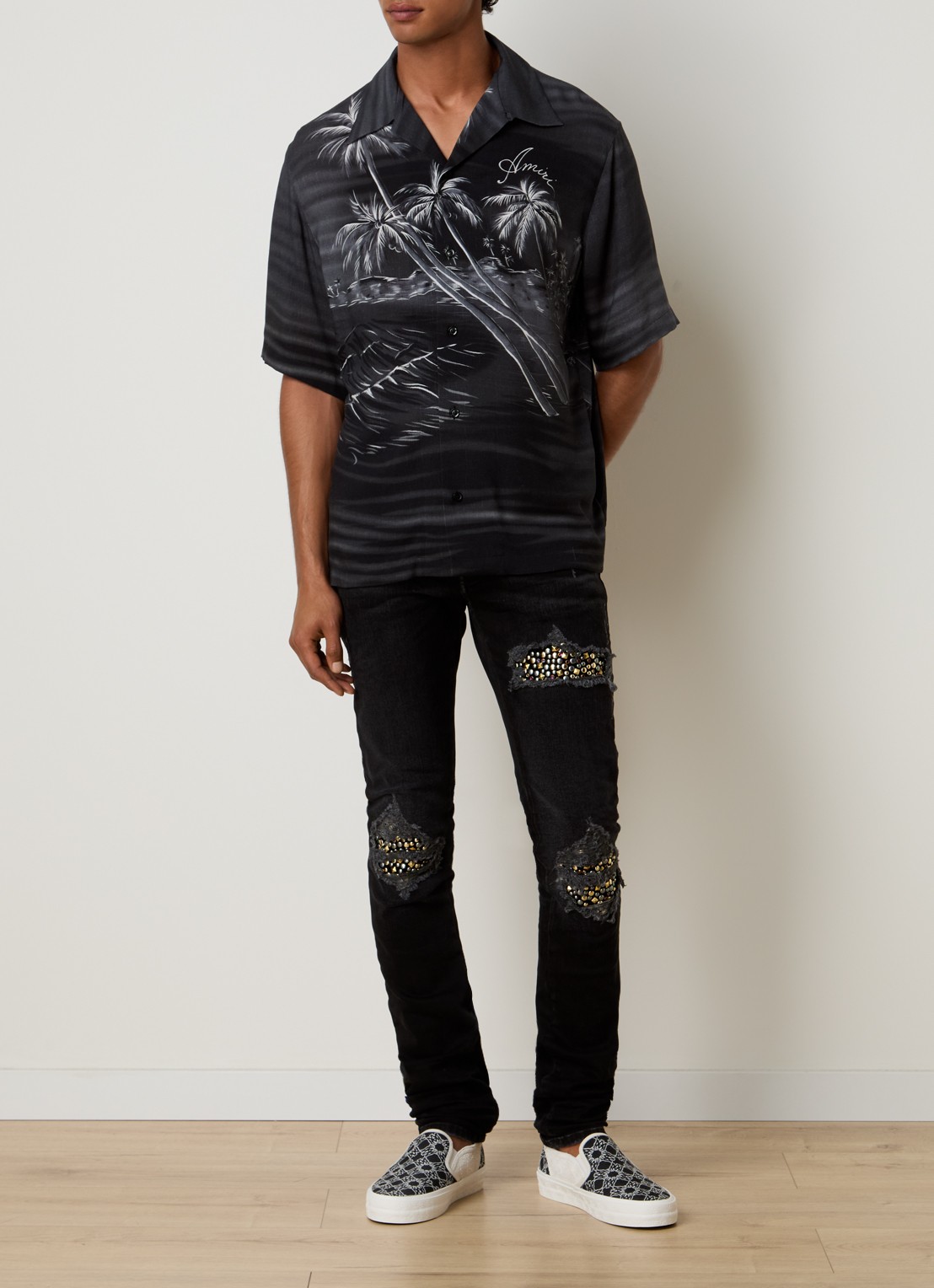 AMIRI Palms regular fit overhemd met print - voorkant 2 zwart