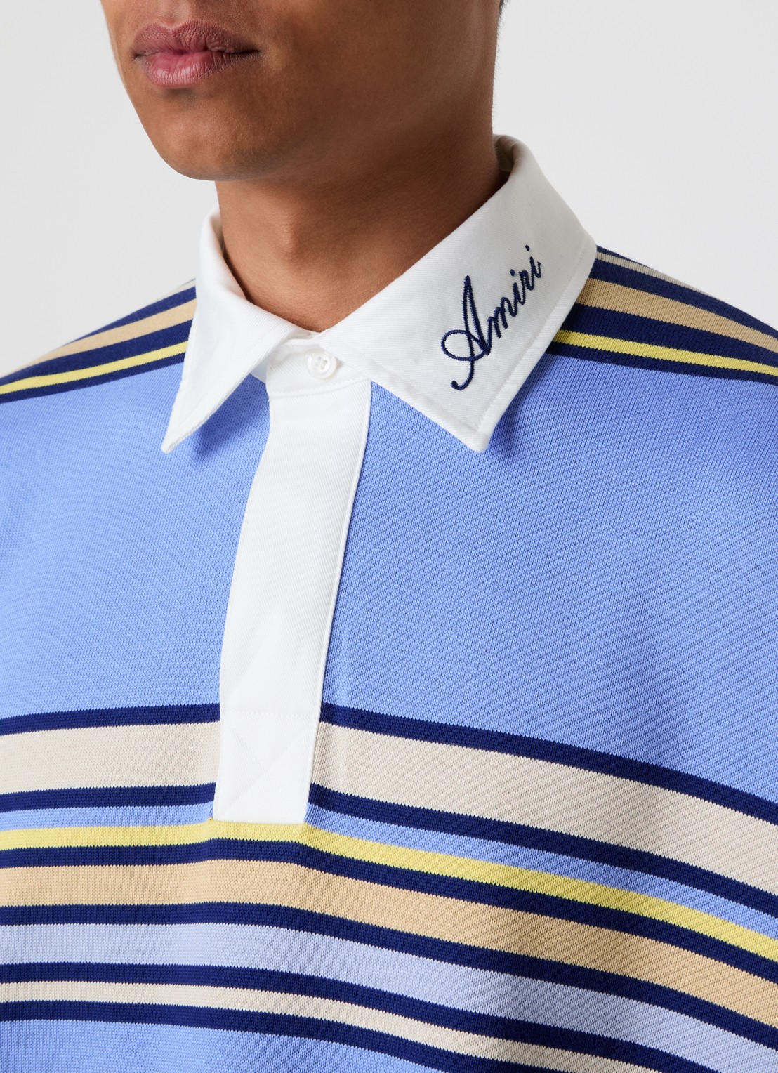 AMIRI Polo met logo en streepprint - detail 4 blauw