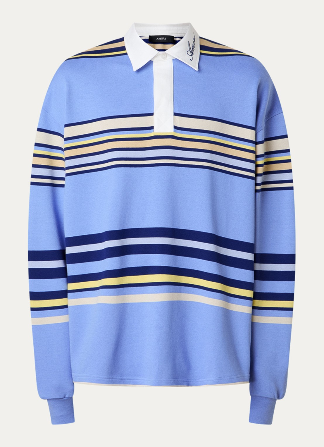 AMIRI Polo met logo en streepprint - voorkant blauw