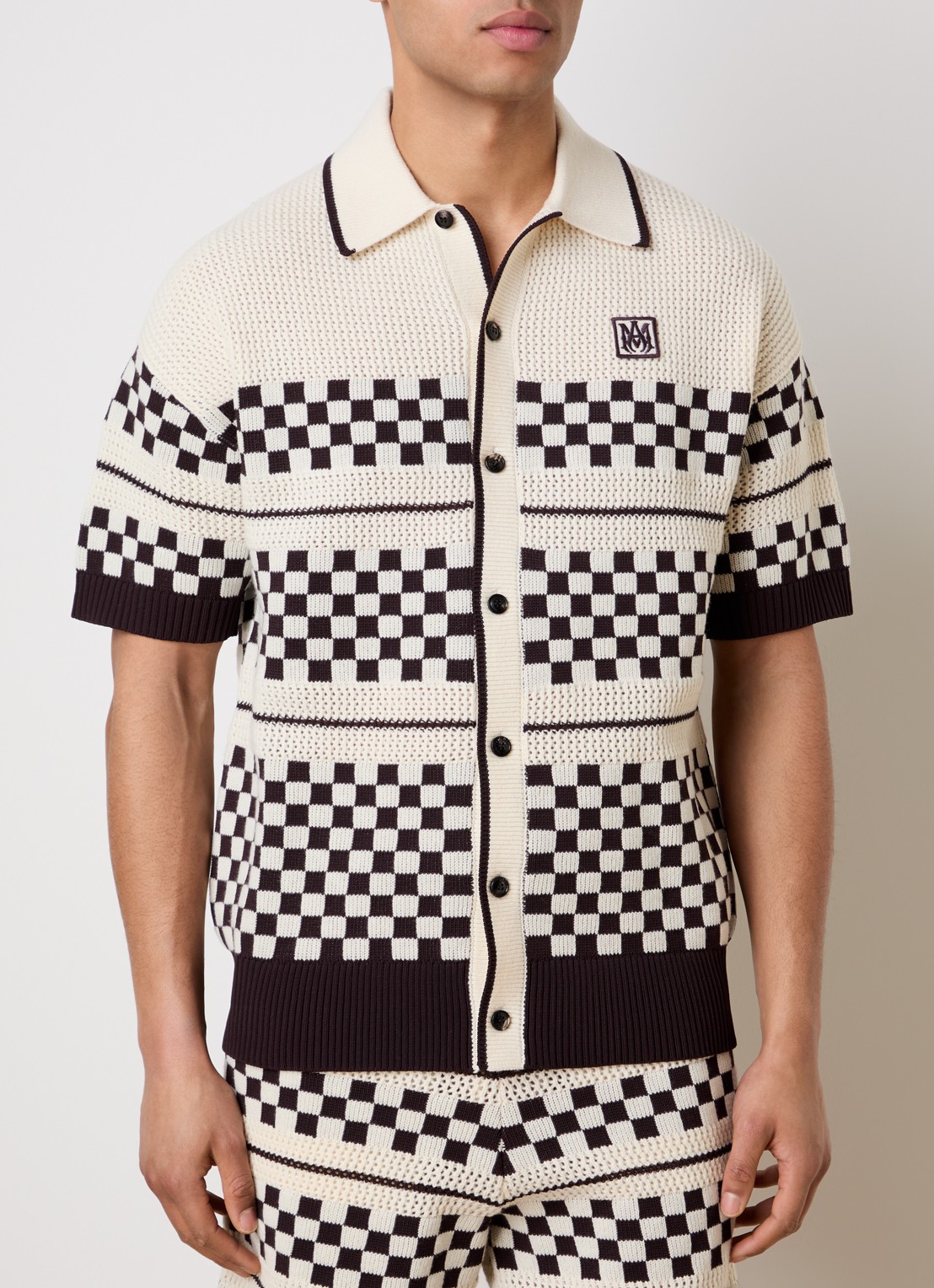 AMIRI Regular fit grofgebreid overhemd met opengewerkt dessin - detail 4 zwart