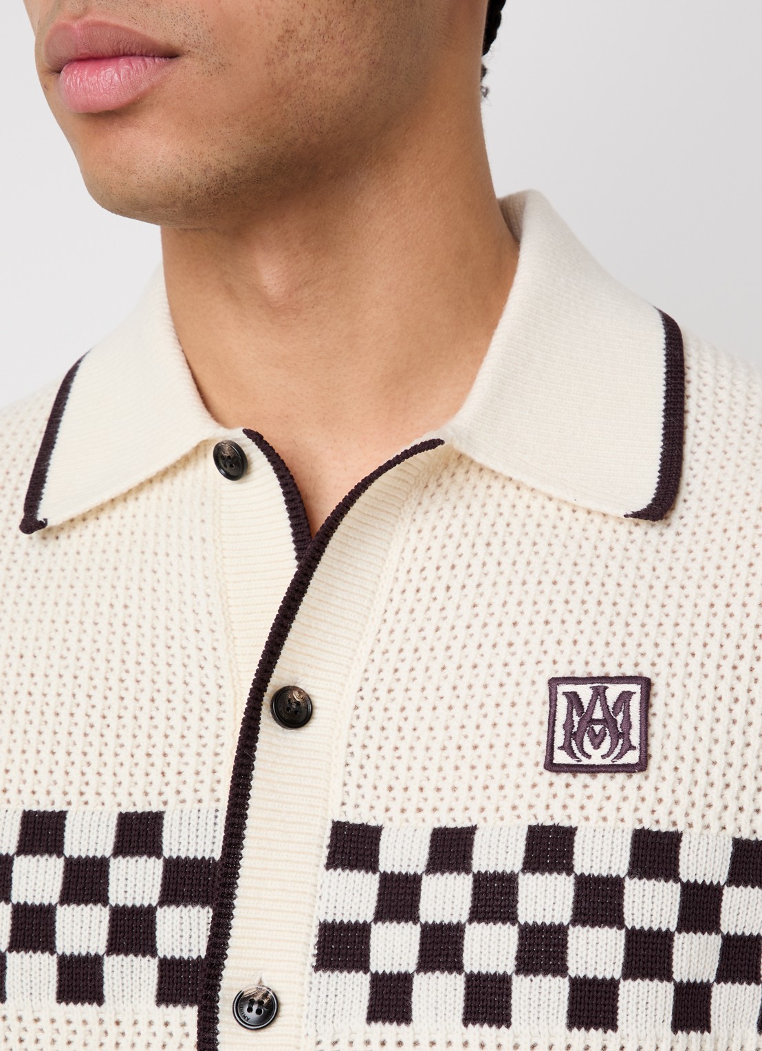 AMIRI Regular fit grofgebreid overhemd met opengewerkt dessin - detail 5 zwart
